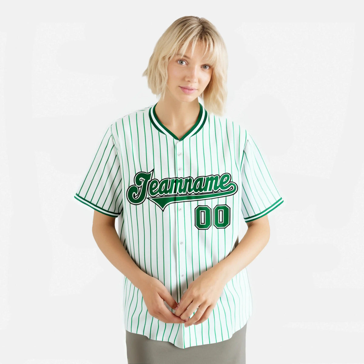 Custom White Kelly-Green Pinstripe White Kelly-Green Black Authentic Baseball Jersey