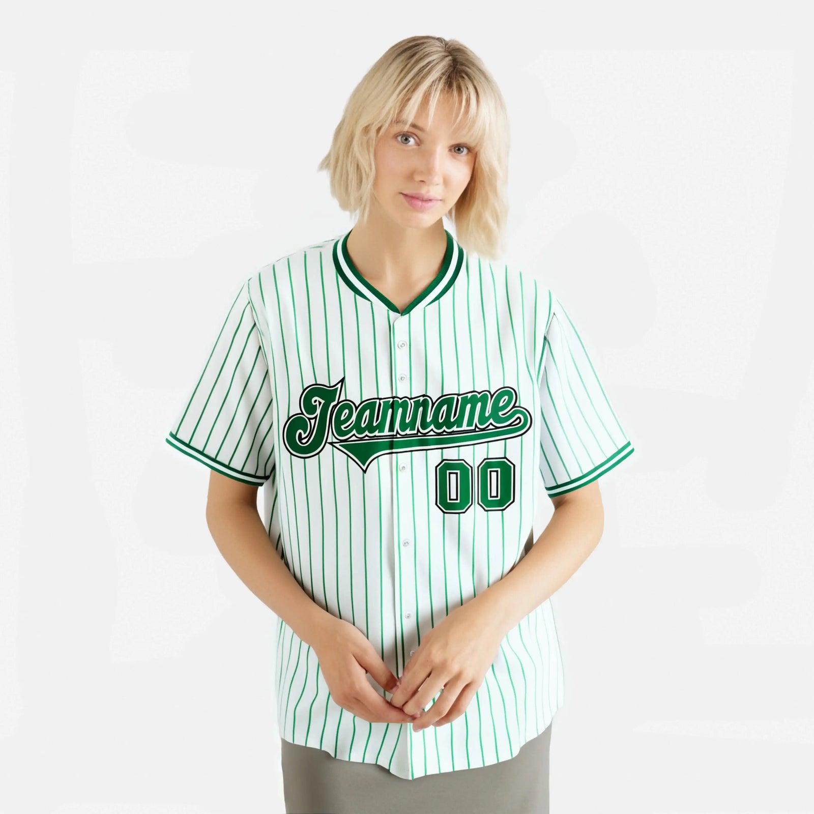 Custom White Kelly-Green Pinstripe White Kelly-Green Black Authentic Baseball Jersey