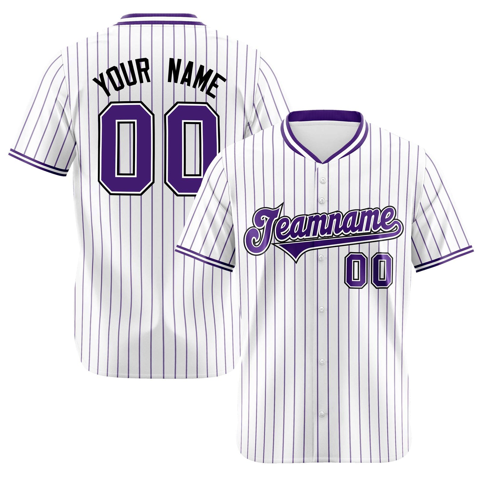 Custom White Purple Pinstripe White-Purple Black Authentic Baseball Jersey