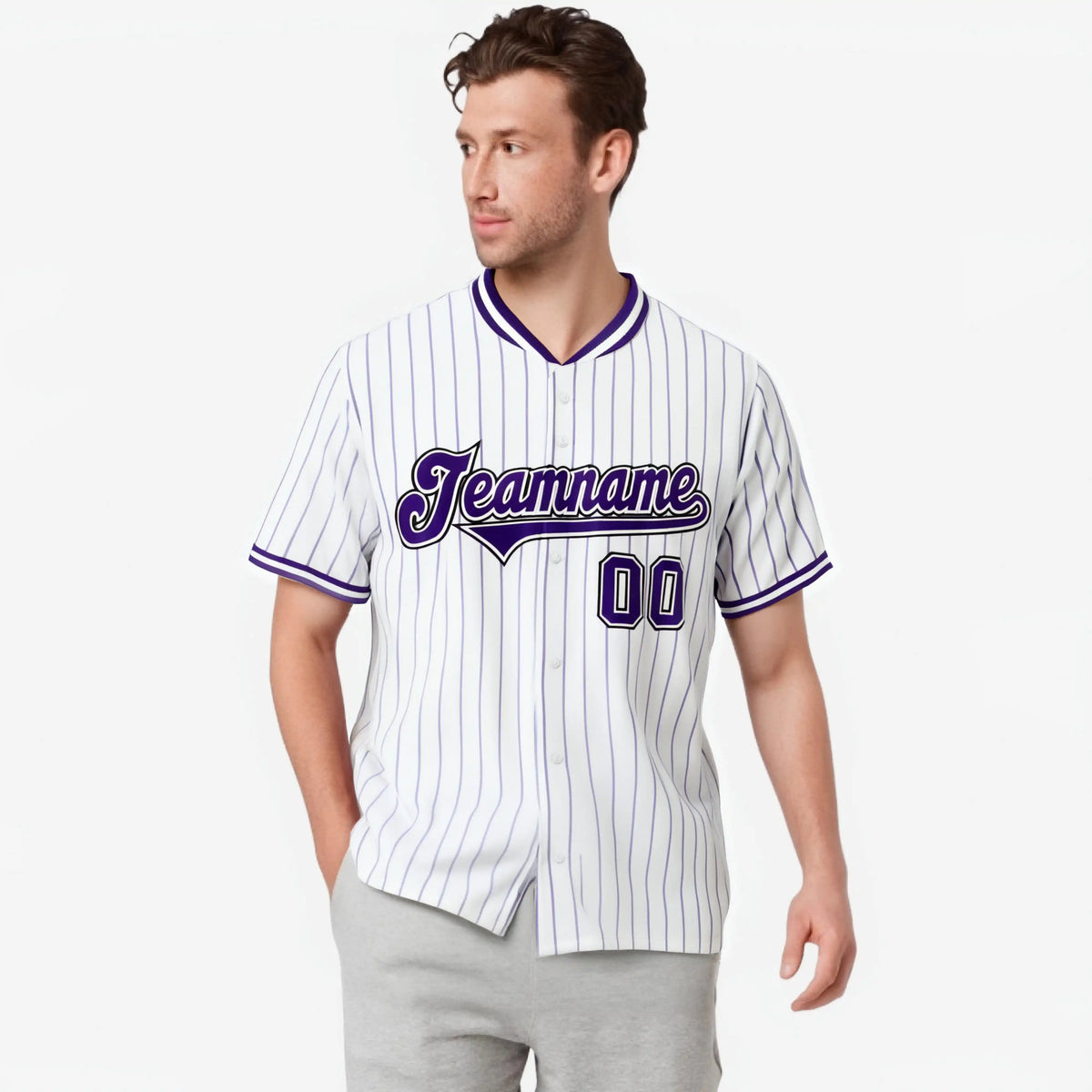 Custom White Purple Pinstripe White-Purple Black Authentic Baseball Jersey
