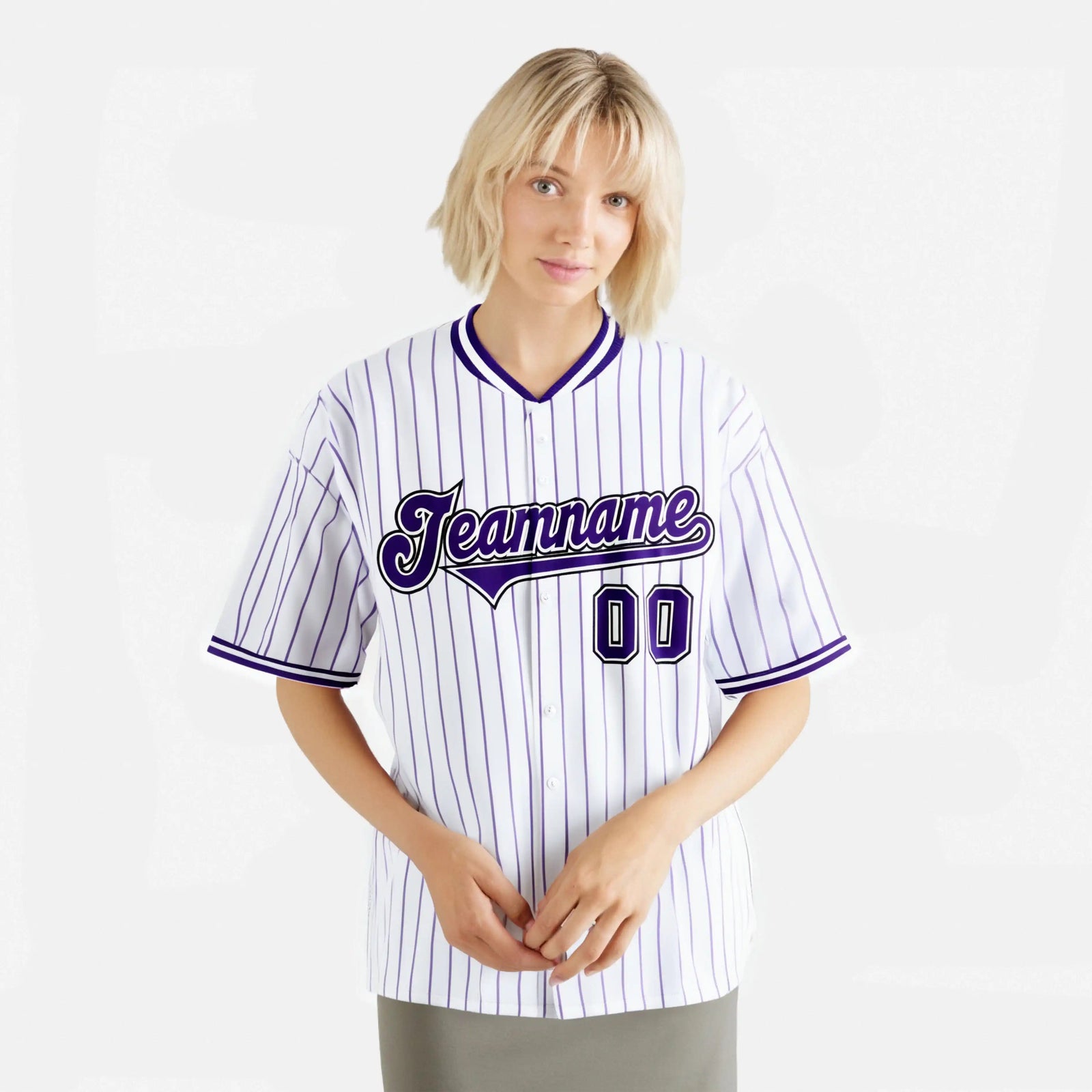 Custom White Purple Pinstripe White-Purple Black Authentic Baseball Jersey