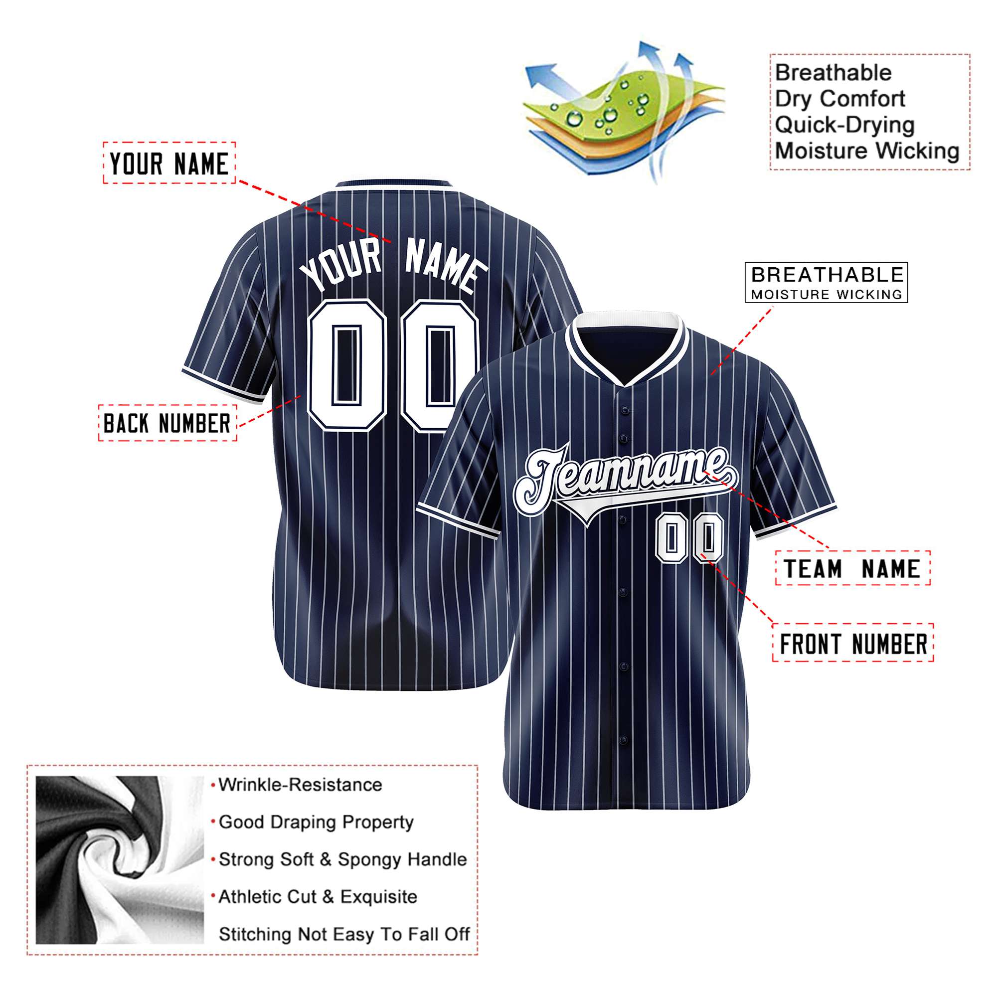 Custom Navy White Pinstripe Navy-White Authentic Baseball Jersey