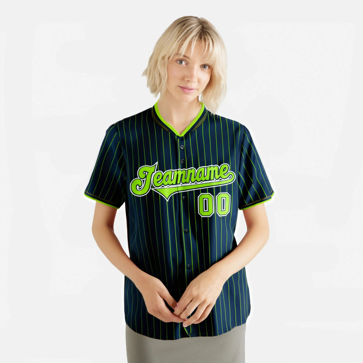 Custom Navy Neon-Green Pinstripe Neon-Green White Authentic Baseball Jersey