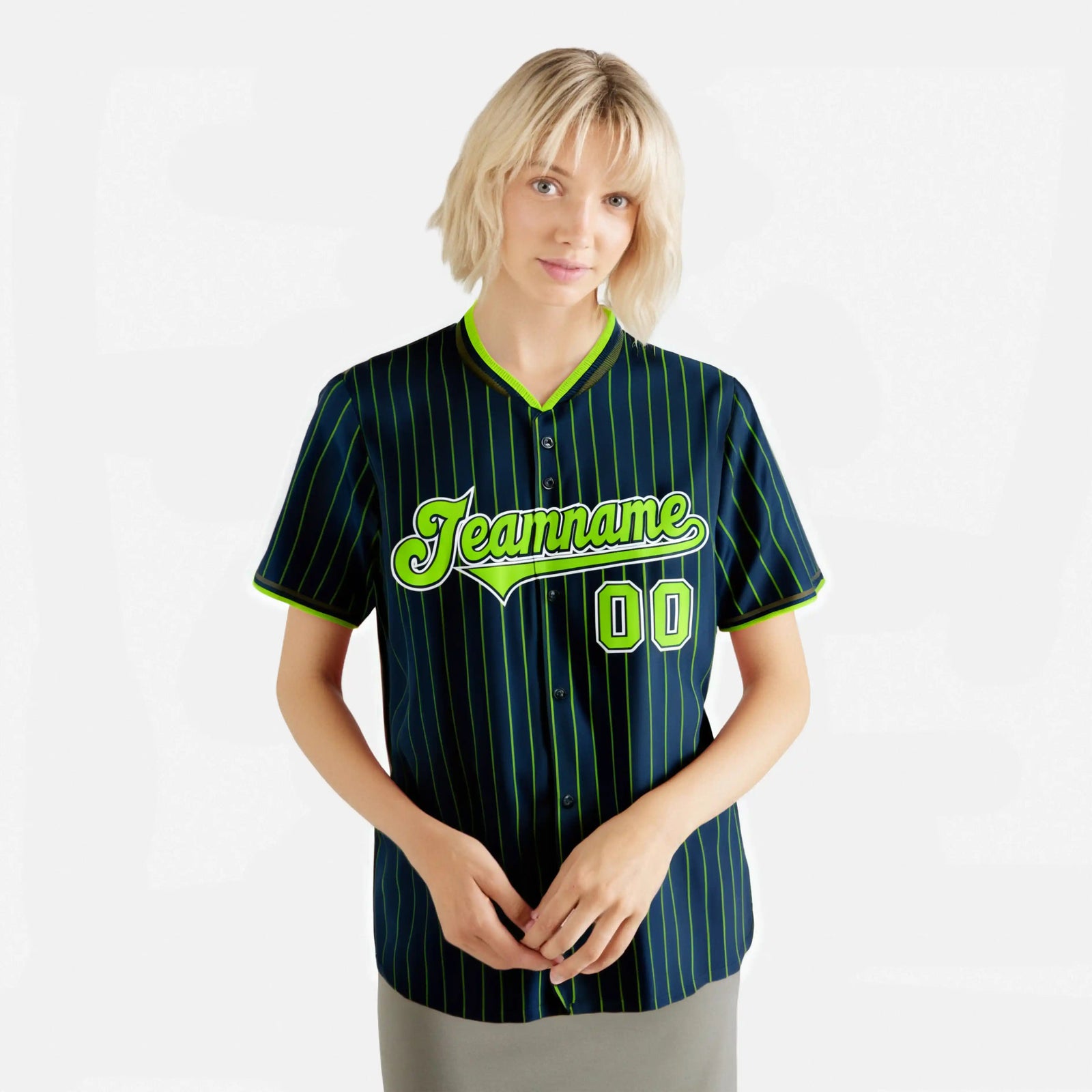 Custom Navy Neon-Green Pinstripe Neon-Green White Authentic Baseball Jersey