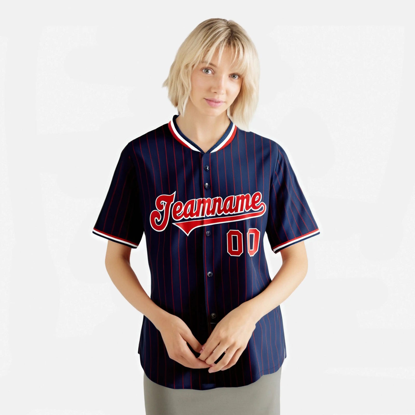 Custom Navy Red Pinstripe Red-White Authentic Baseball Jersey