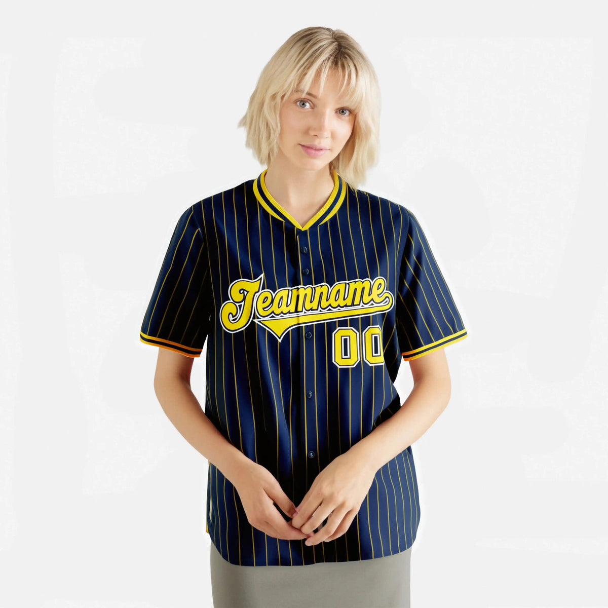 Custom Navy Yellow Pinstripe Yellow-White Authentic Baseball Jersey