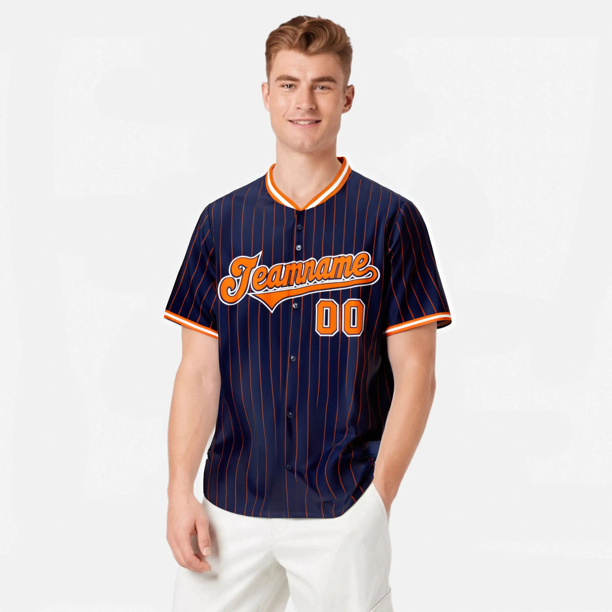 Custom Navy Orange Pinstripe Orange-White Authentic Baseball Jersey