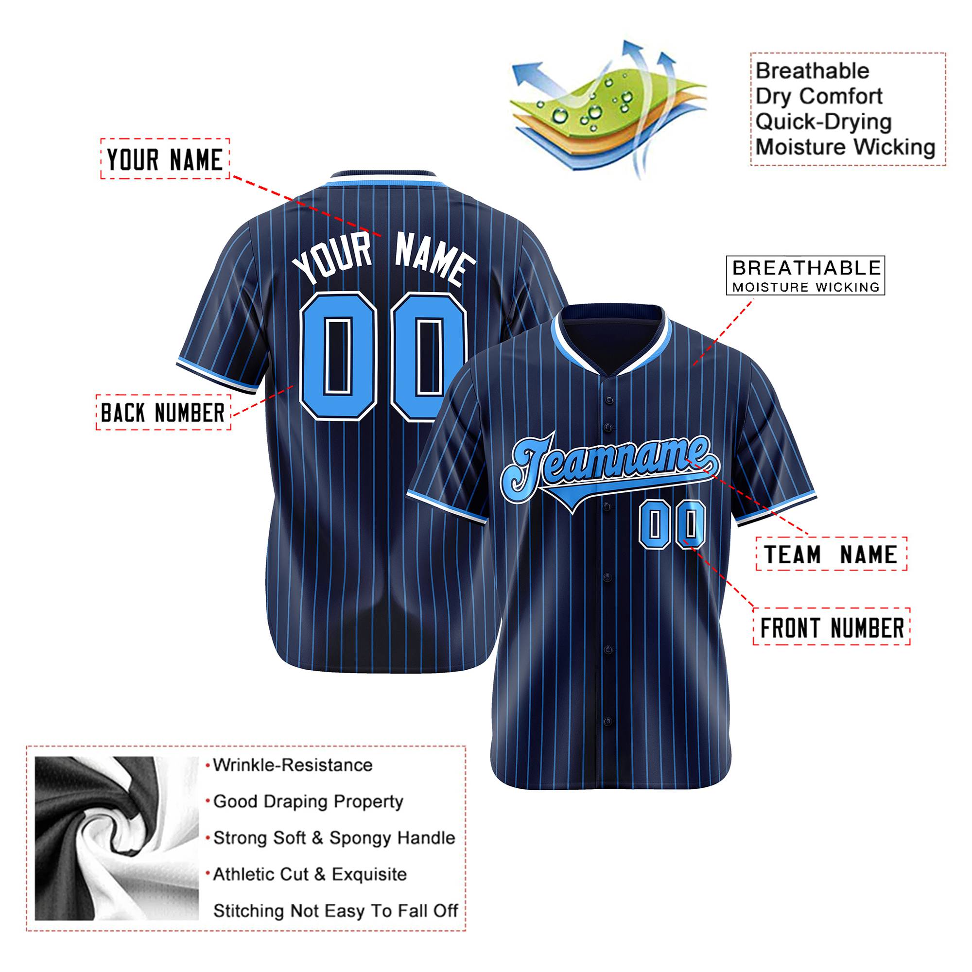 Custom Navy Blue Pinstripe Blue-White Authentic Baseball Jersey