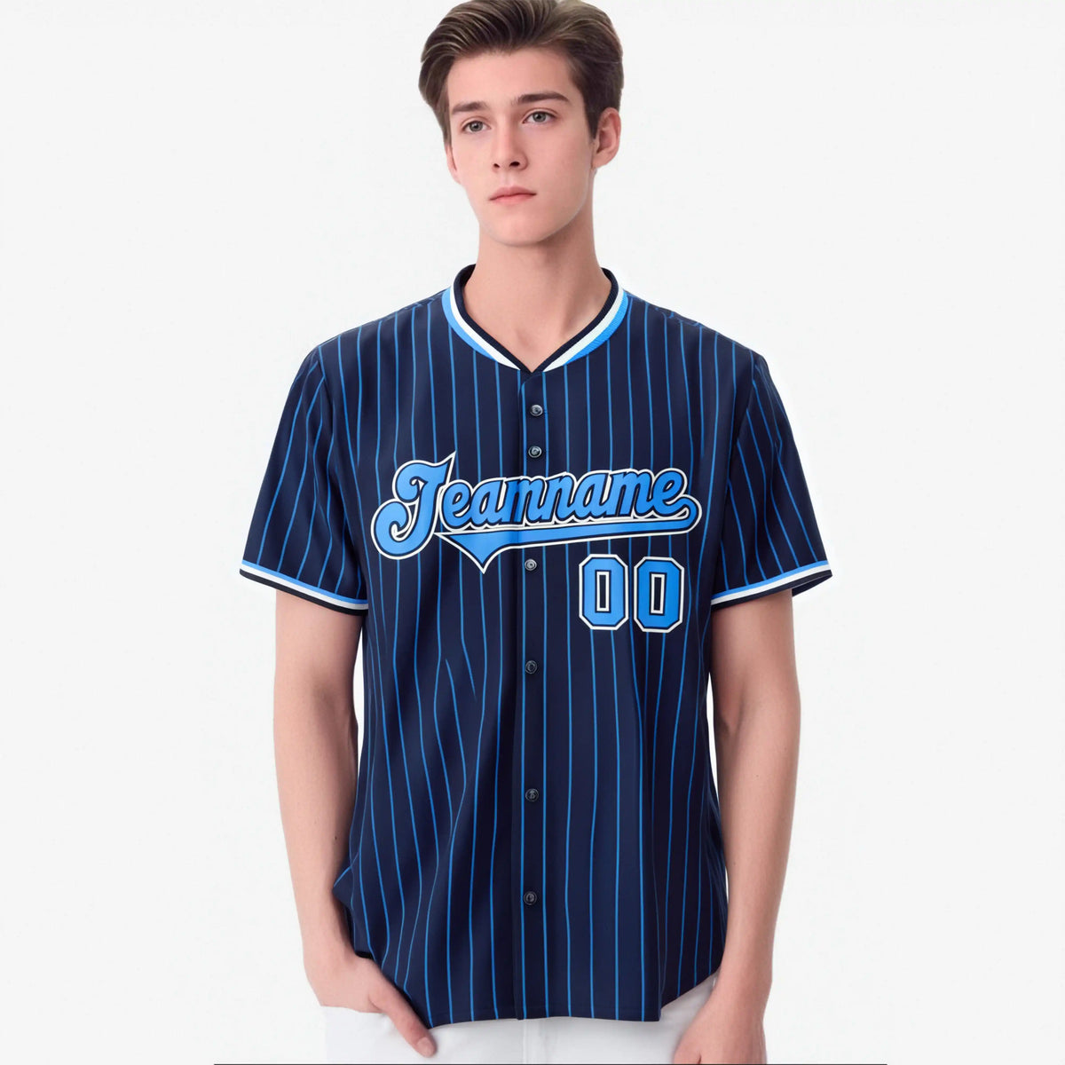 Custom Navy Blue Pinstripe Blue-White Authentic Baseball Jersey