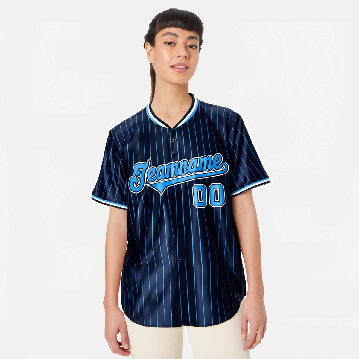 Custom Navy Blue Pinstripe Blue-White Authentic Baseball Jersey