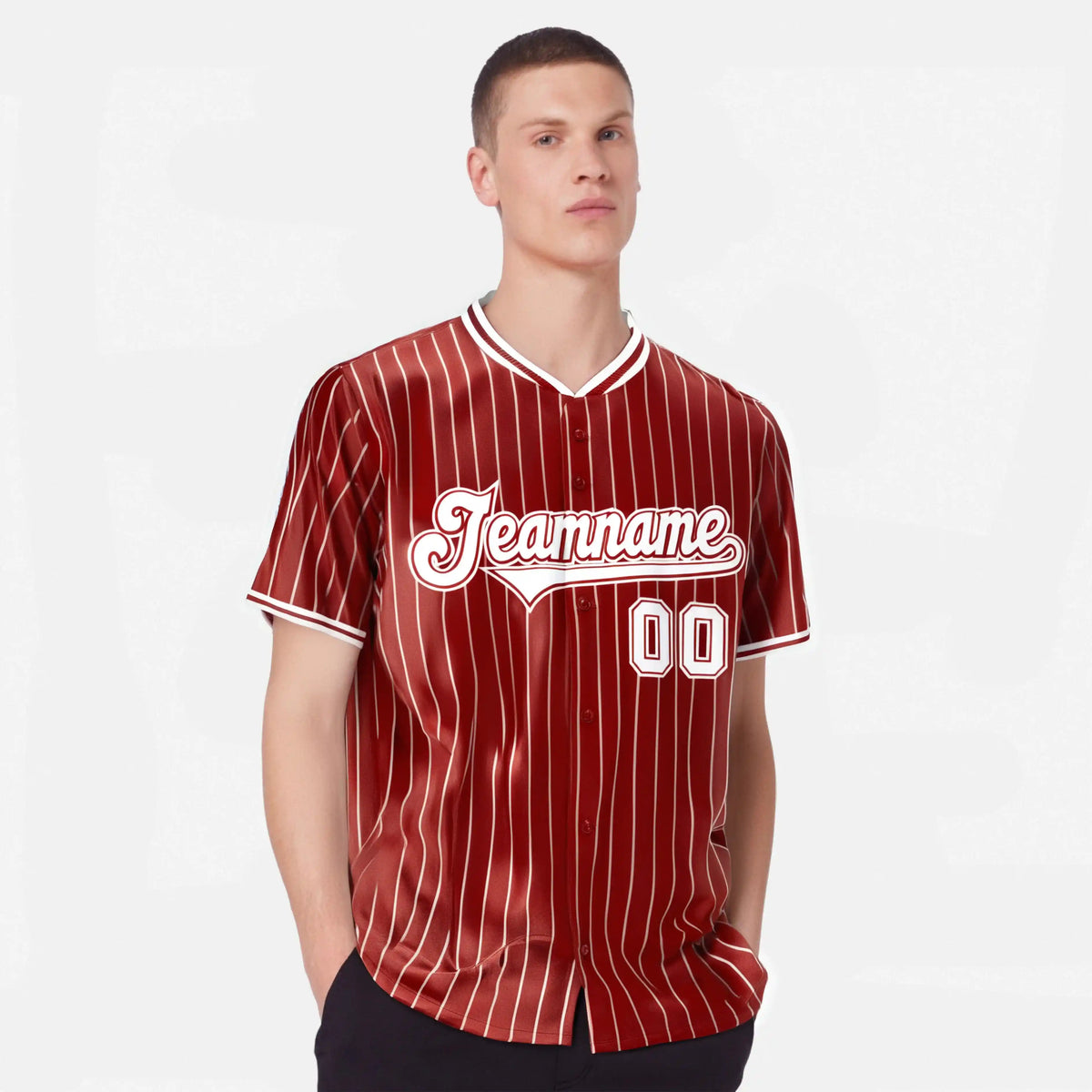 Custom Red White Pinstripe White-Red Authentic Baseball Jersey