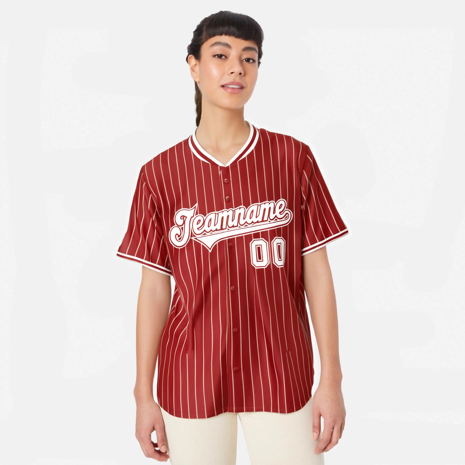 Custom Red White Pinstripe White-Red Authentic Baseball Jersey