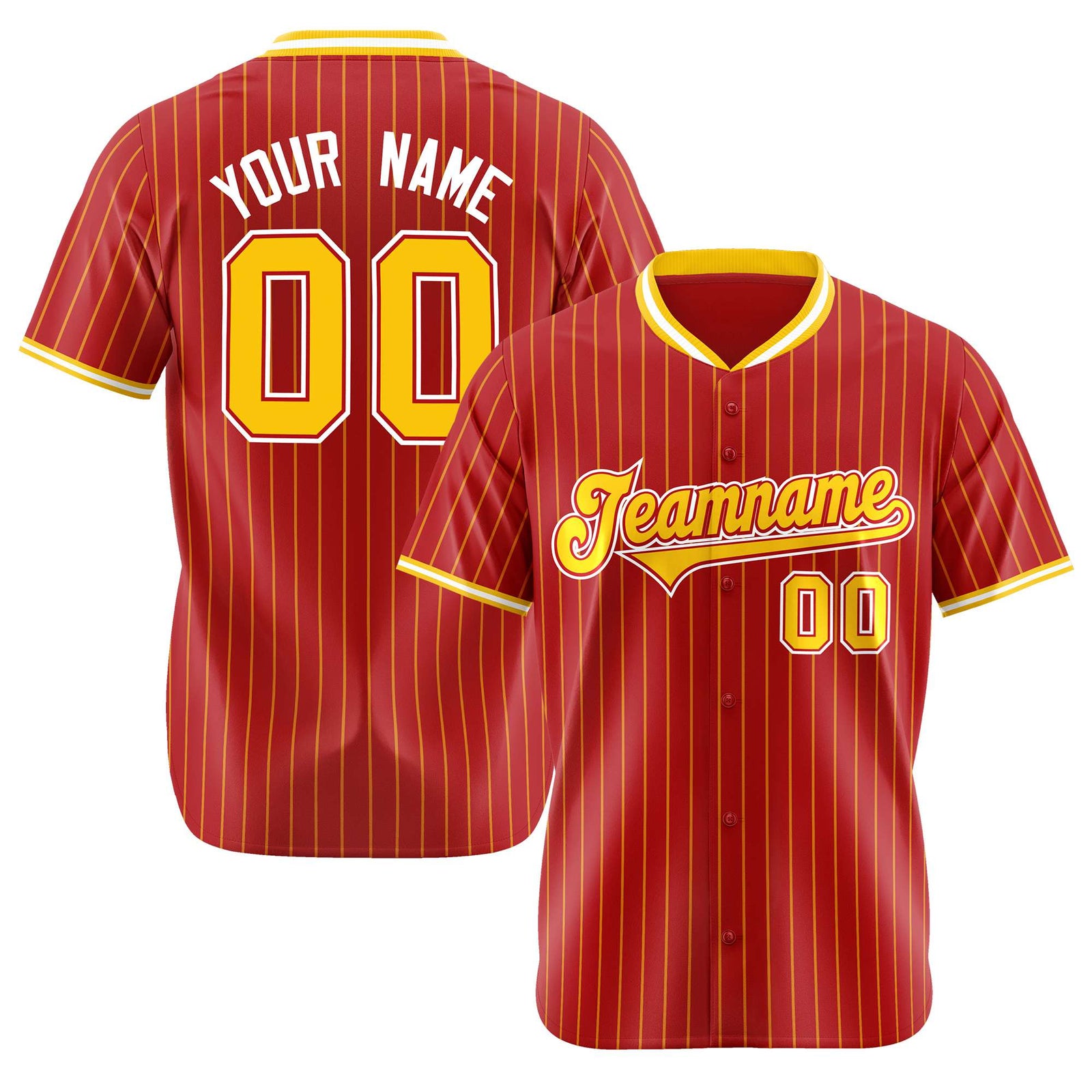 Custom Red Yellow Pinstripe Yellow-White Authentic Baseball Jersey