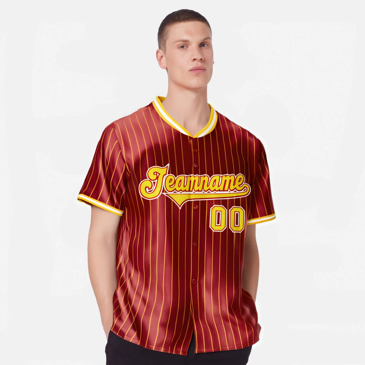 Custom Red Yellow Pinstripe Yellow-White Authentic Baseball Jersey