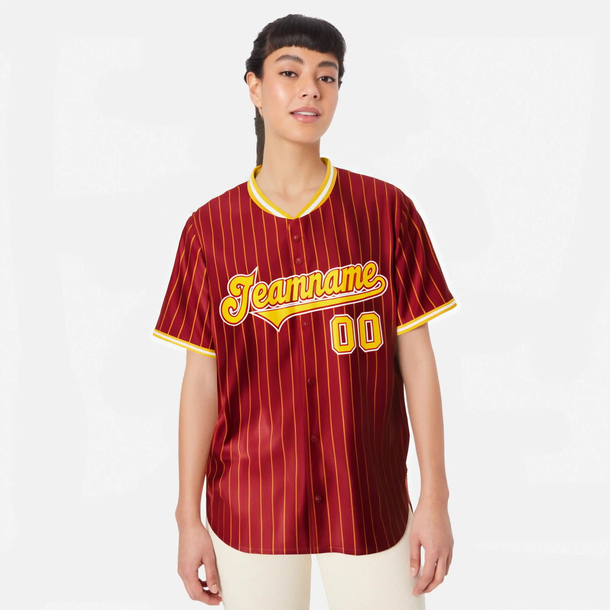 Custom Red Yellow Pinstripe Yellow-White Authentic Baseball Jersey