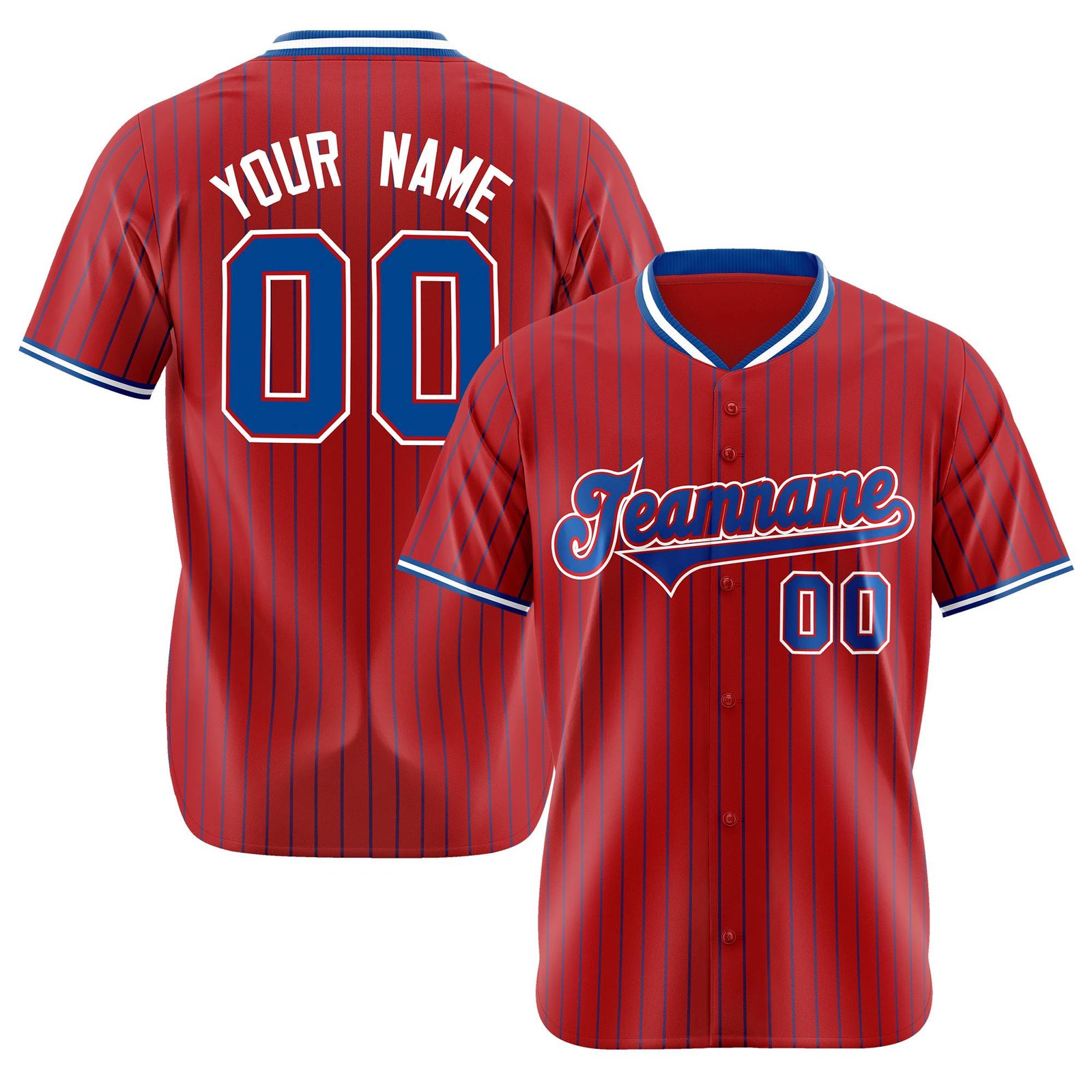 Custom Red Blue Pinstripe Blue-White Authentic Baseball Jersey