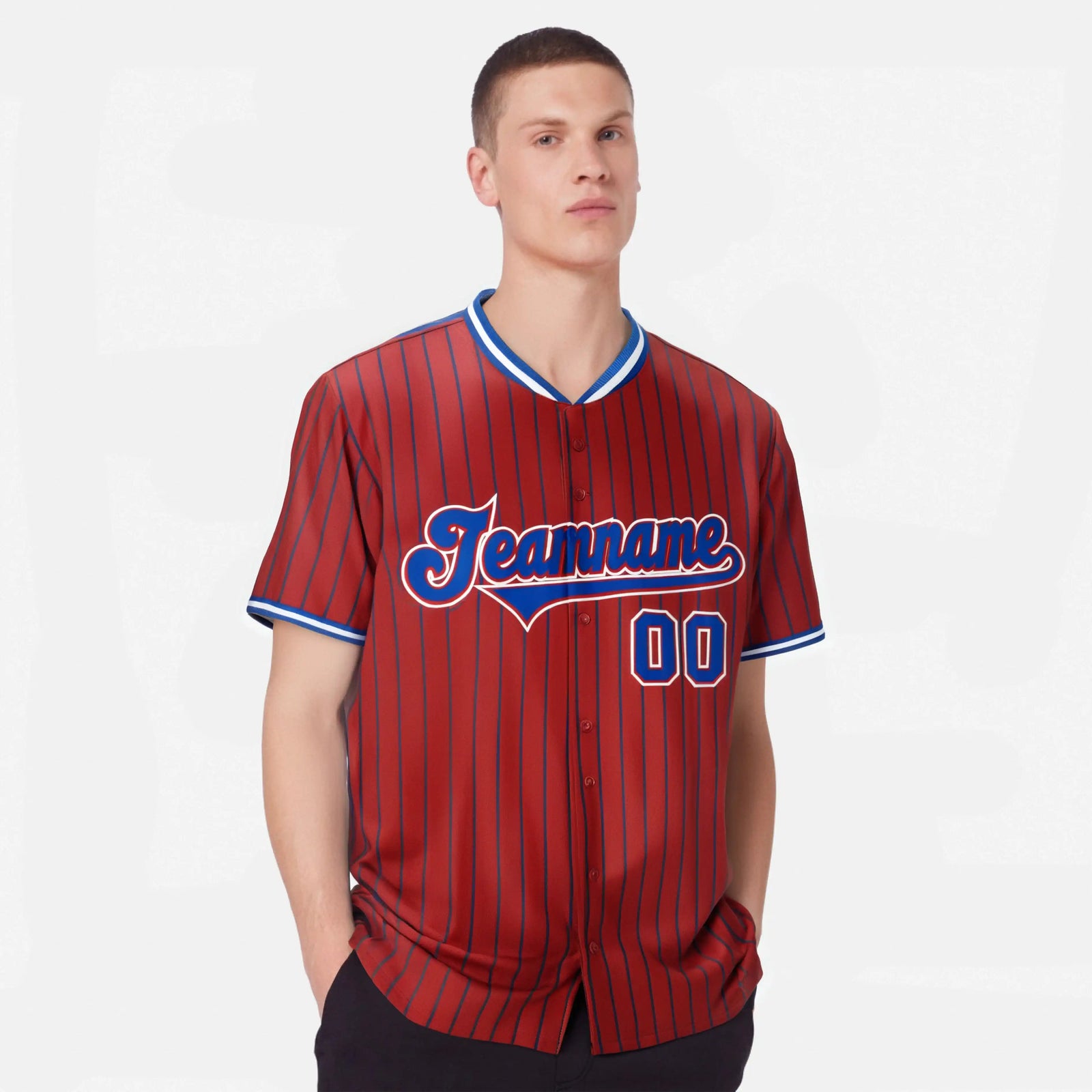 Custom Red Blue Pinstripe Blue-White Authentic Baseball Jersey
