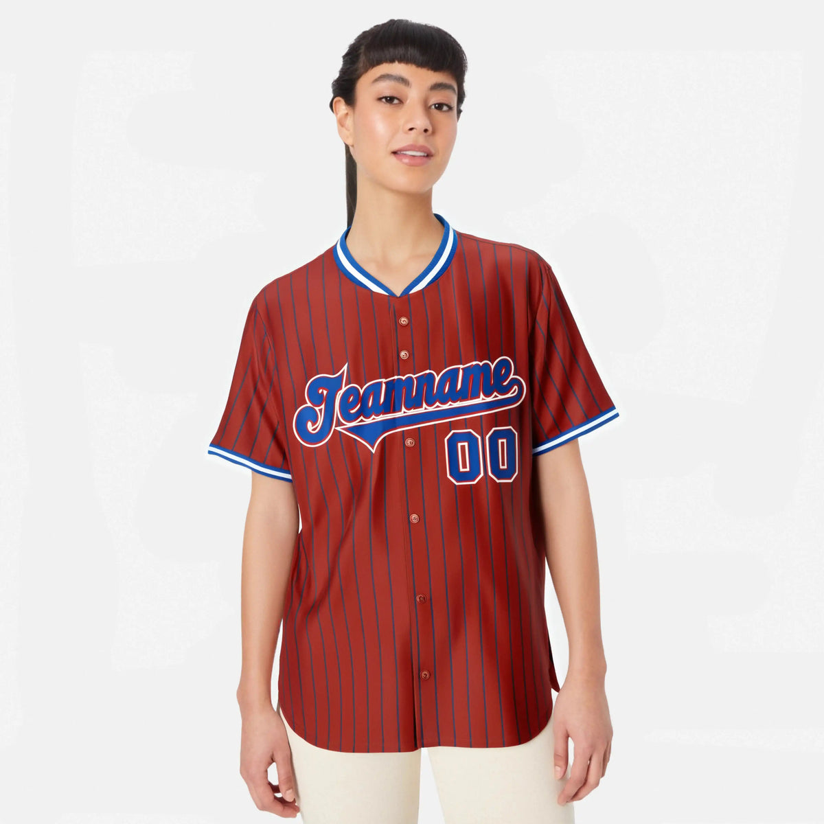 Custom Red Blue Pinstripe Blue-White Authentic Baseball Jersey