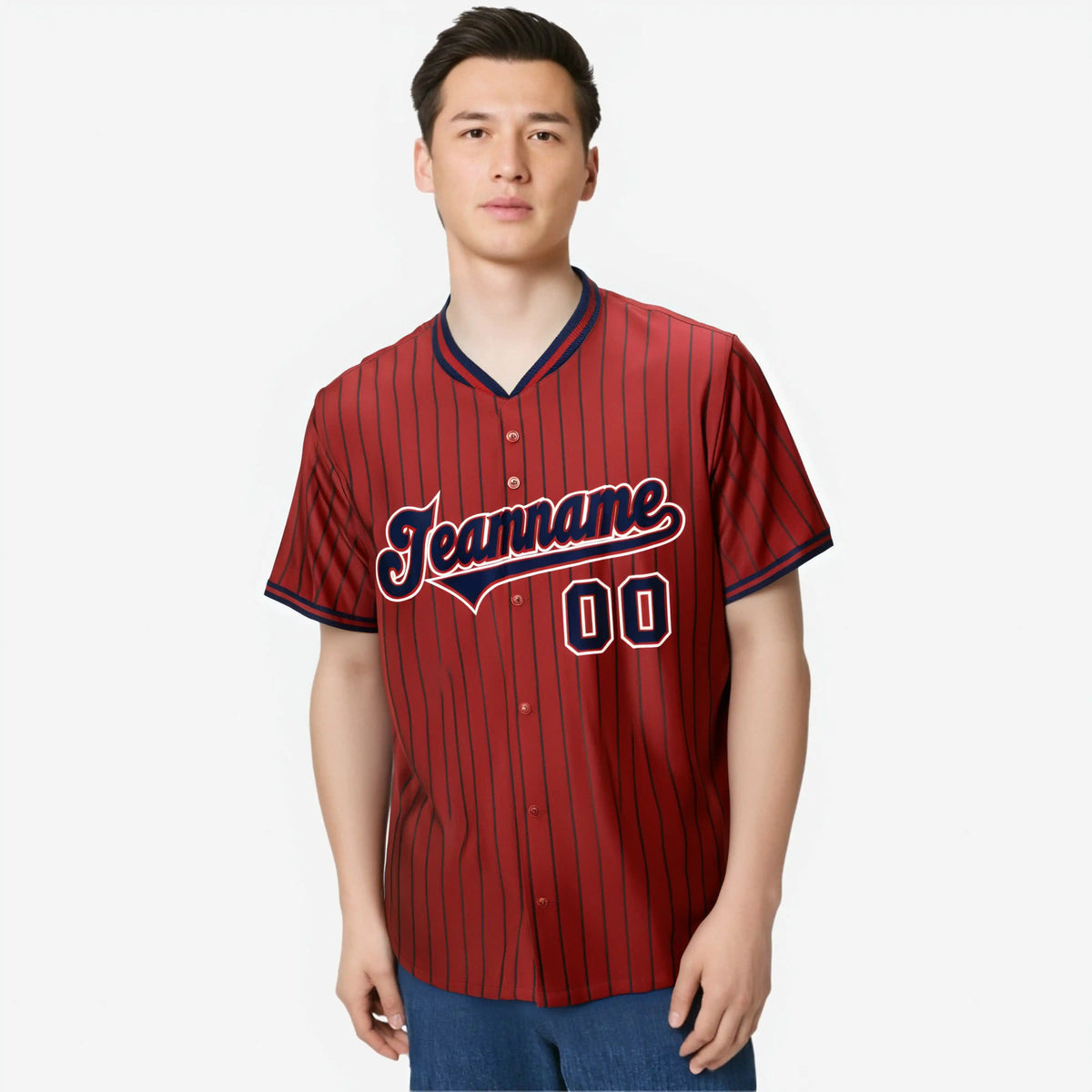 Custom Red Navy Pinstripe Navy-White Authentic Baseball Jersey