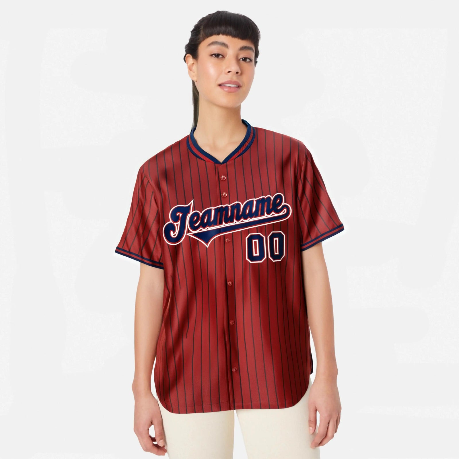 Custom Red Navy Pinstripe Navy-White Authentic Baseball Jersey