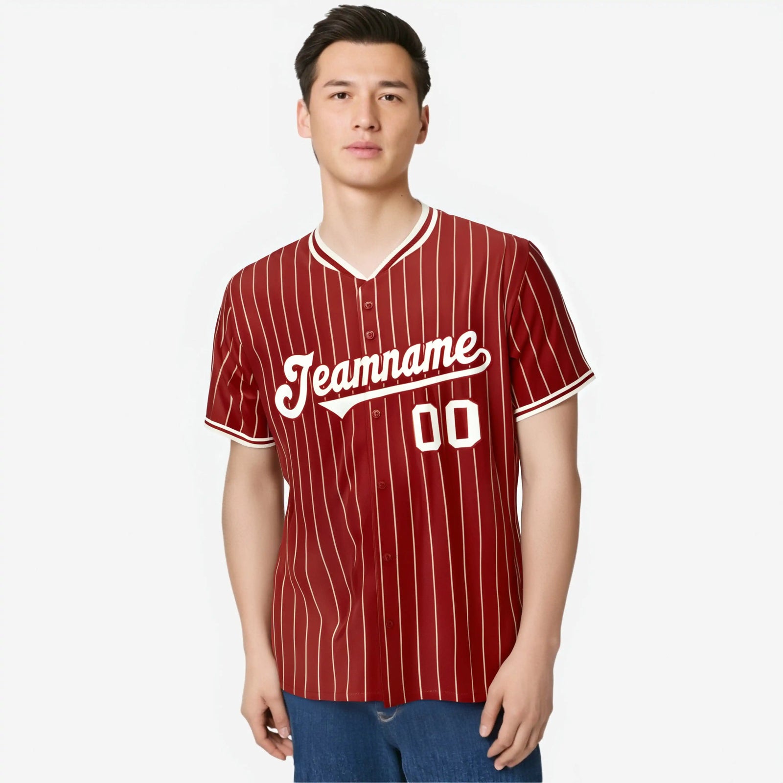 Custom Red Cream Pinstripe Cream-Red Authentic Baseball Jersey