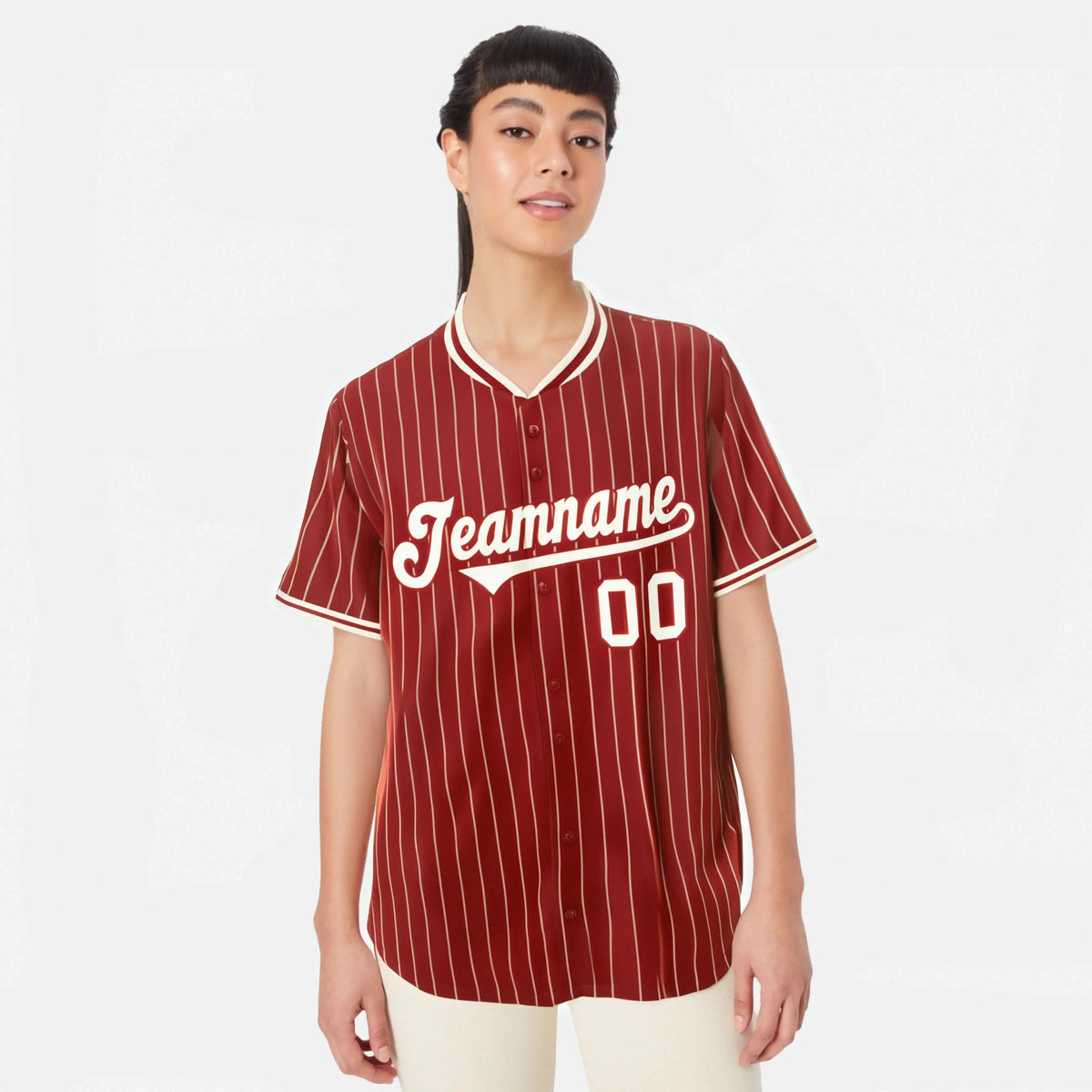Custom Red Cream Pinstripe Cream-Red Authentic Baseball Jersey