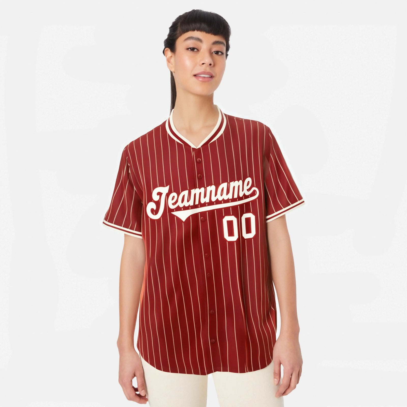 Custom Red Cream Pinstripe Cream-Red Authentic Baseball Jersey