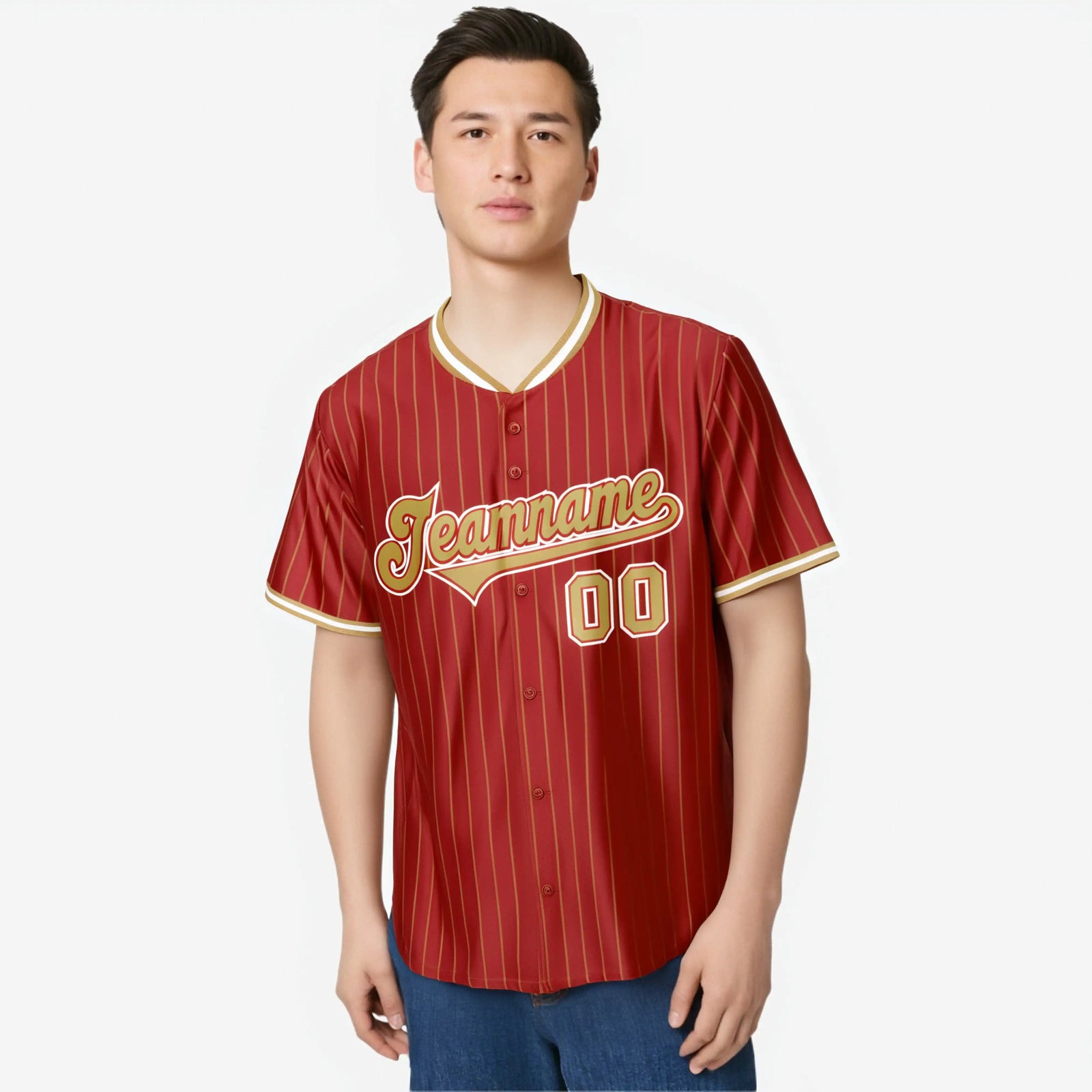 Custom Red Brown Pinstripe Brown-White Authentic Baseball Jersey