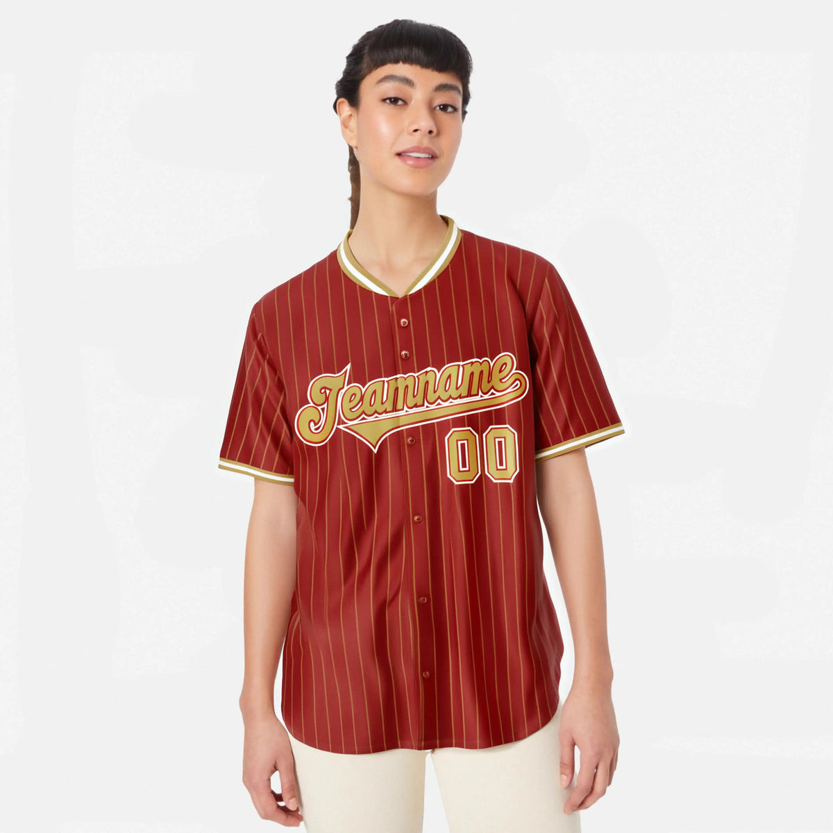 Custom Red Brown Pinstripe Brown-White Authentic Baseball Jersey