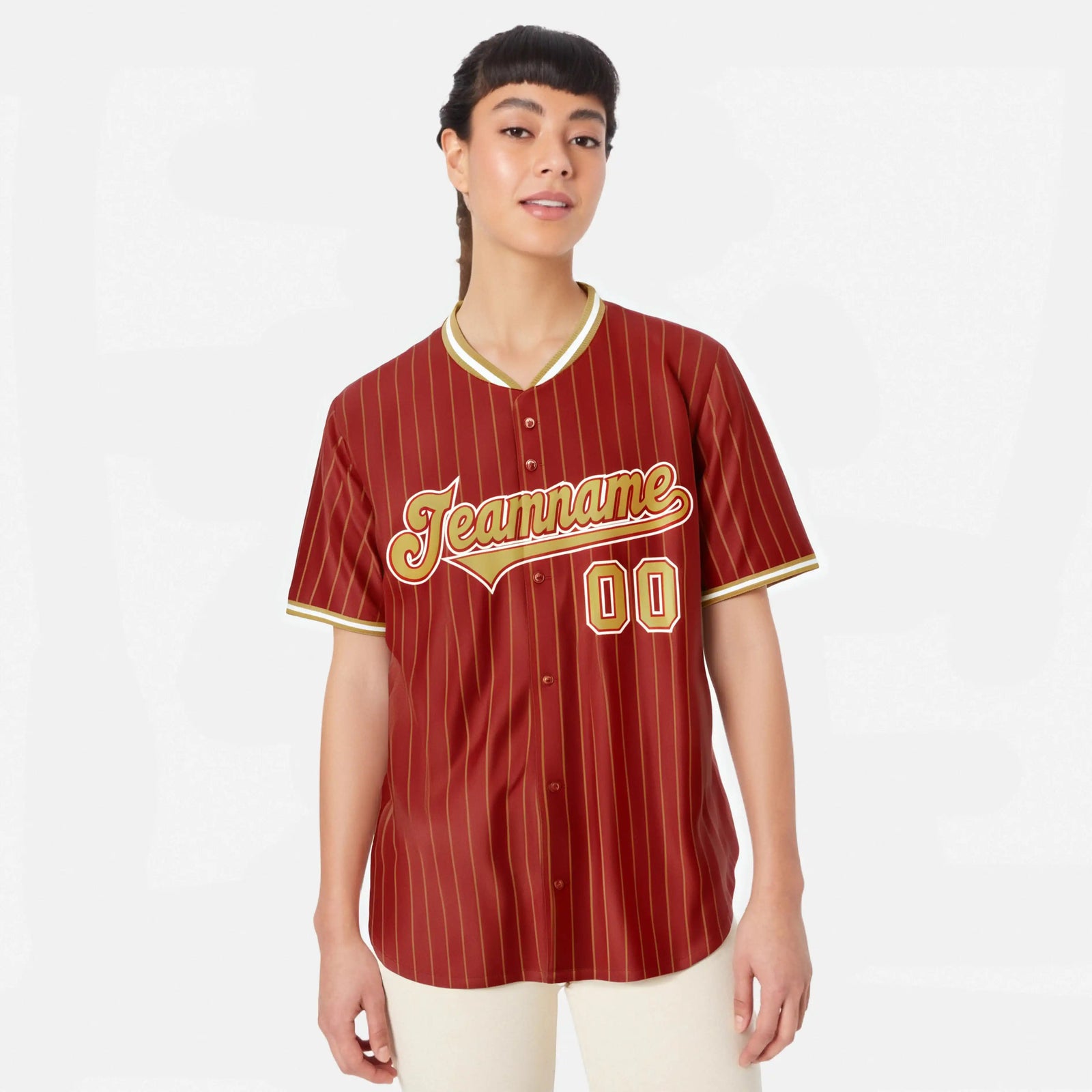 Custom Red Brown Pinstripe Brown-White Authentic Baseball Jersey
