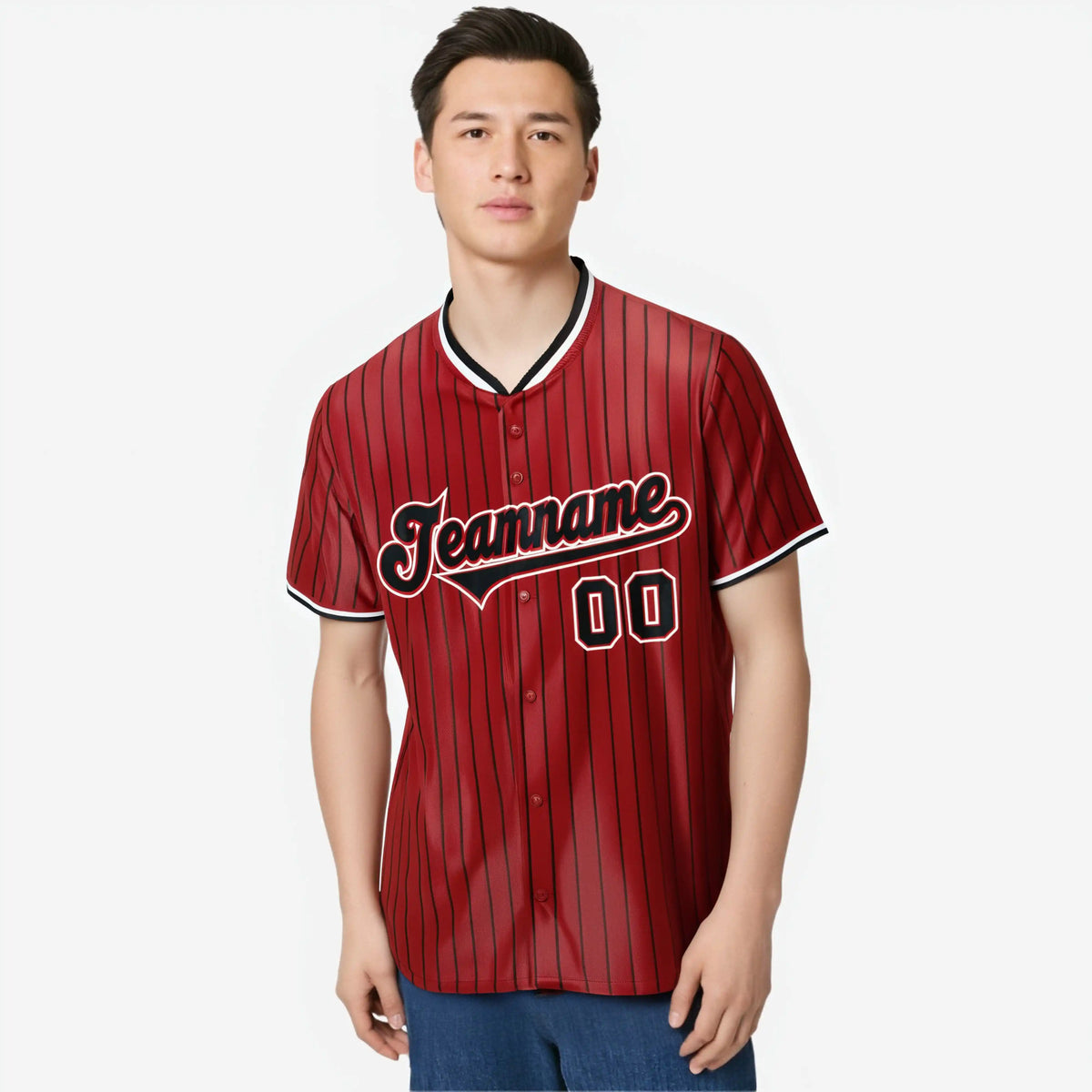 Custom Red Navy Pinstripe Navy-White Authentic Baseball Jersey