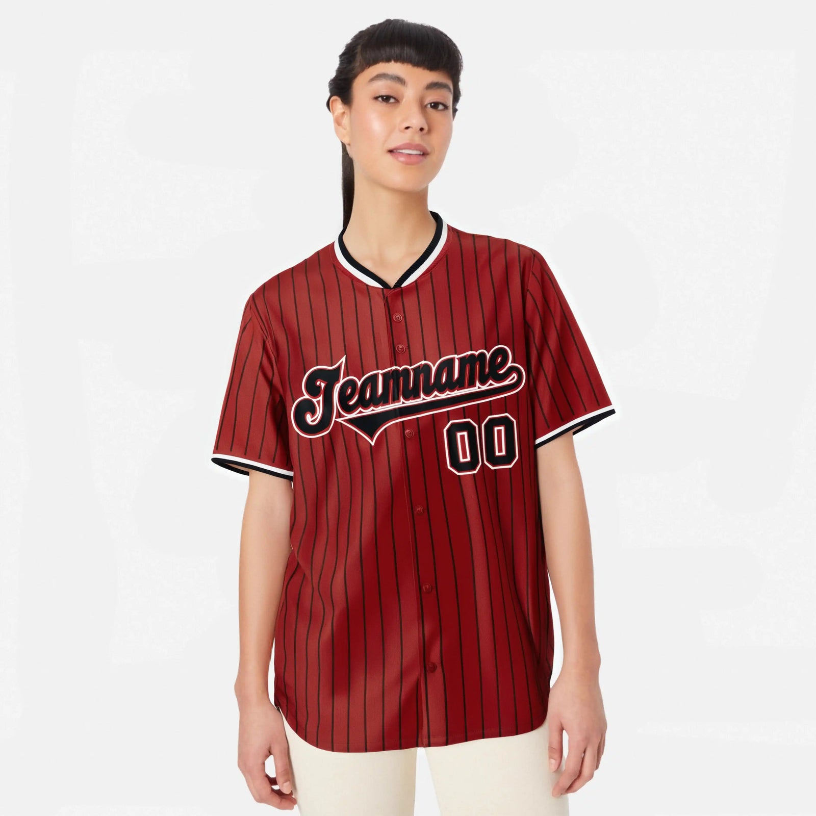 Custom Red Navy Pinstripe Navy-White Authentic Baseball Jersey