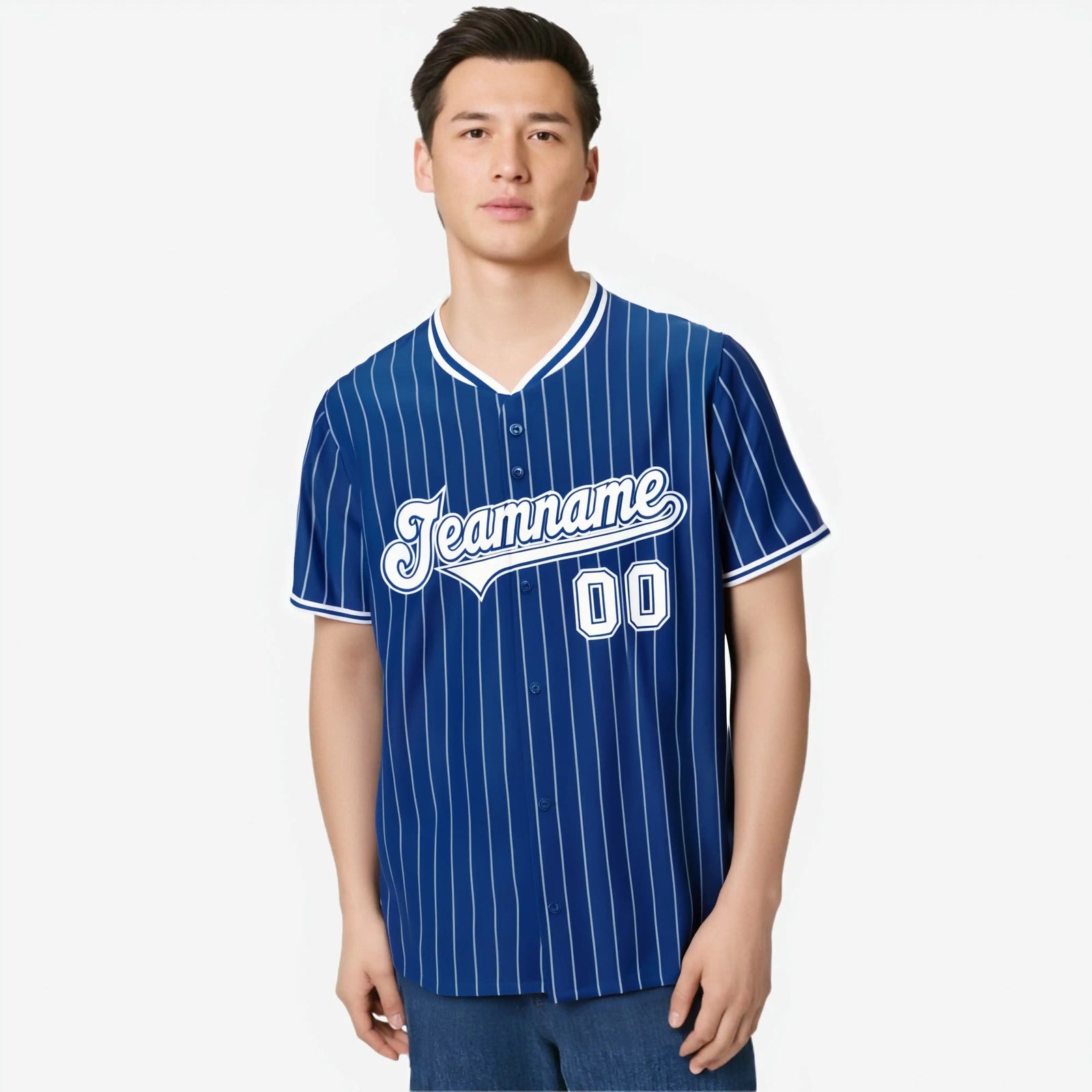 Custom Blue White Pinstripe White-Blue Authentic Baseball Jersey