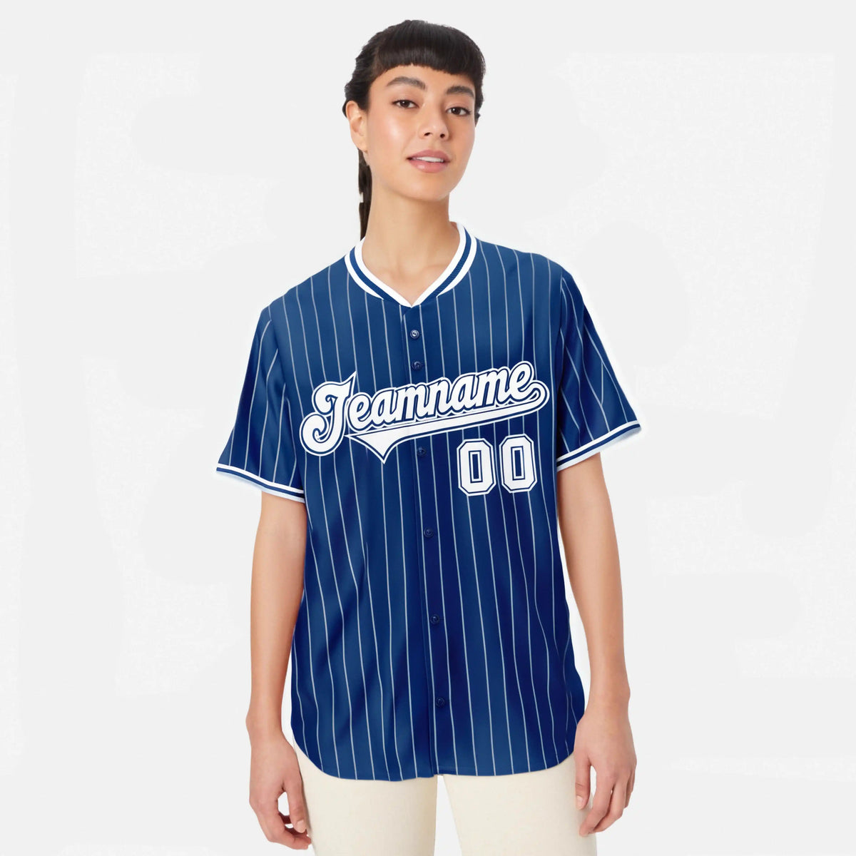 Custom Blue White Pinstripe White-Blue Authentic Baseball Jersey