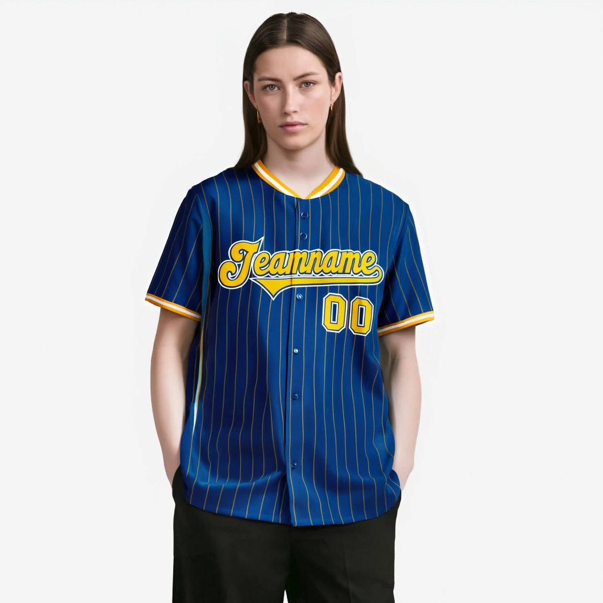 Custom Blue Yellow Pinstripe Yellow-White Authentic Baseball Jersey