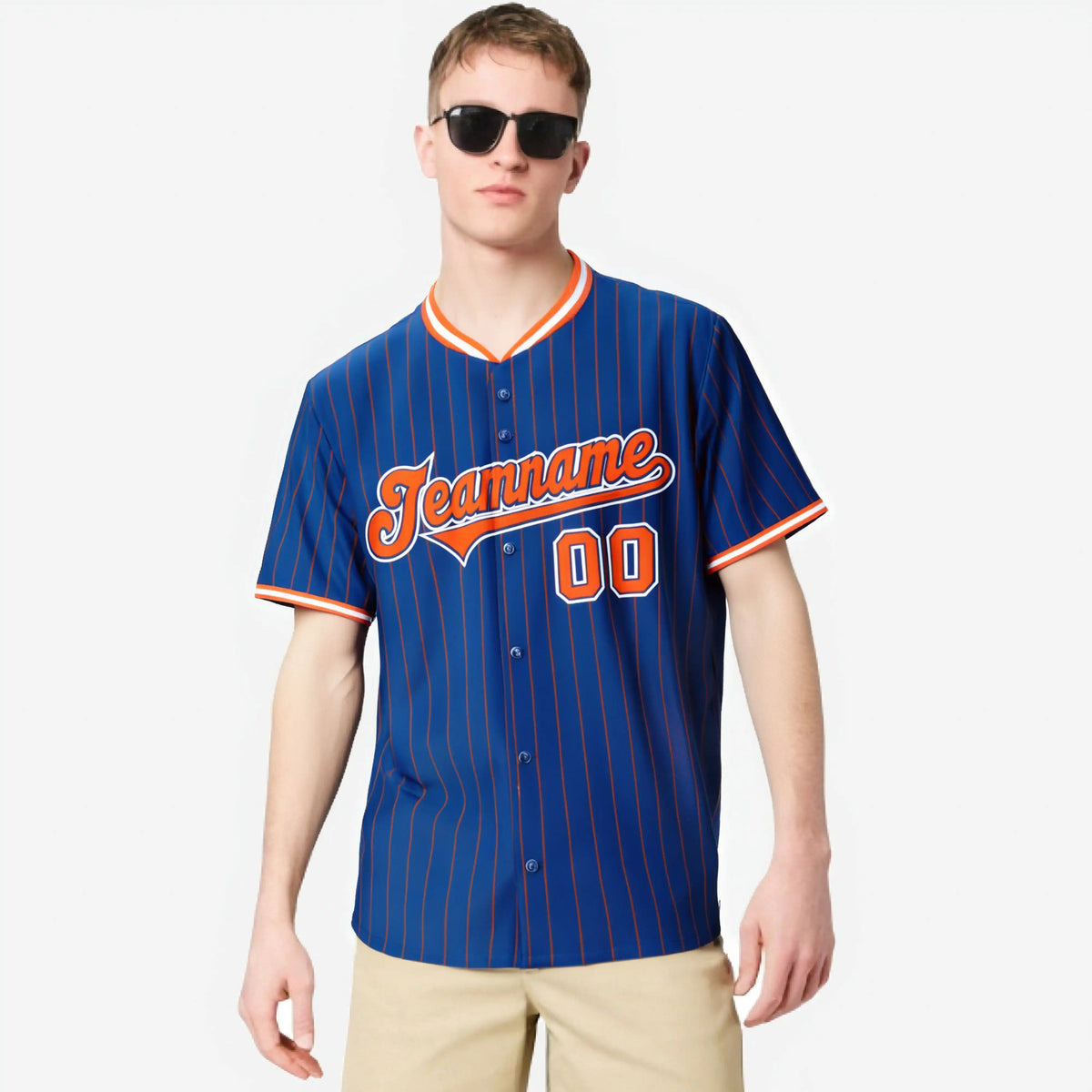 Custom Blue Orange Pinstripe Orange-White Authentic Baseball Jersey