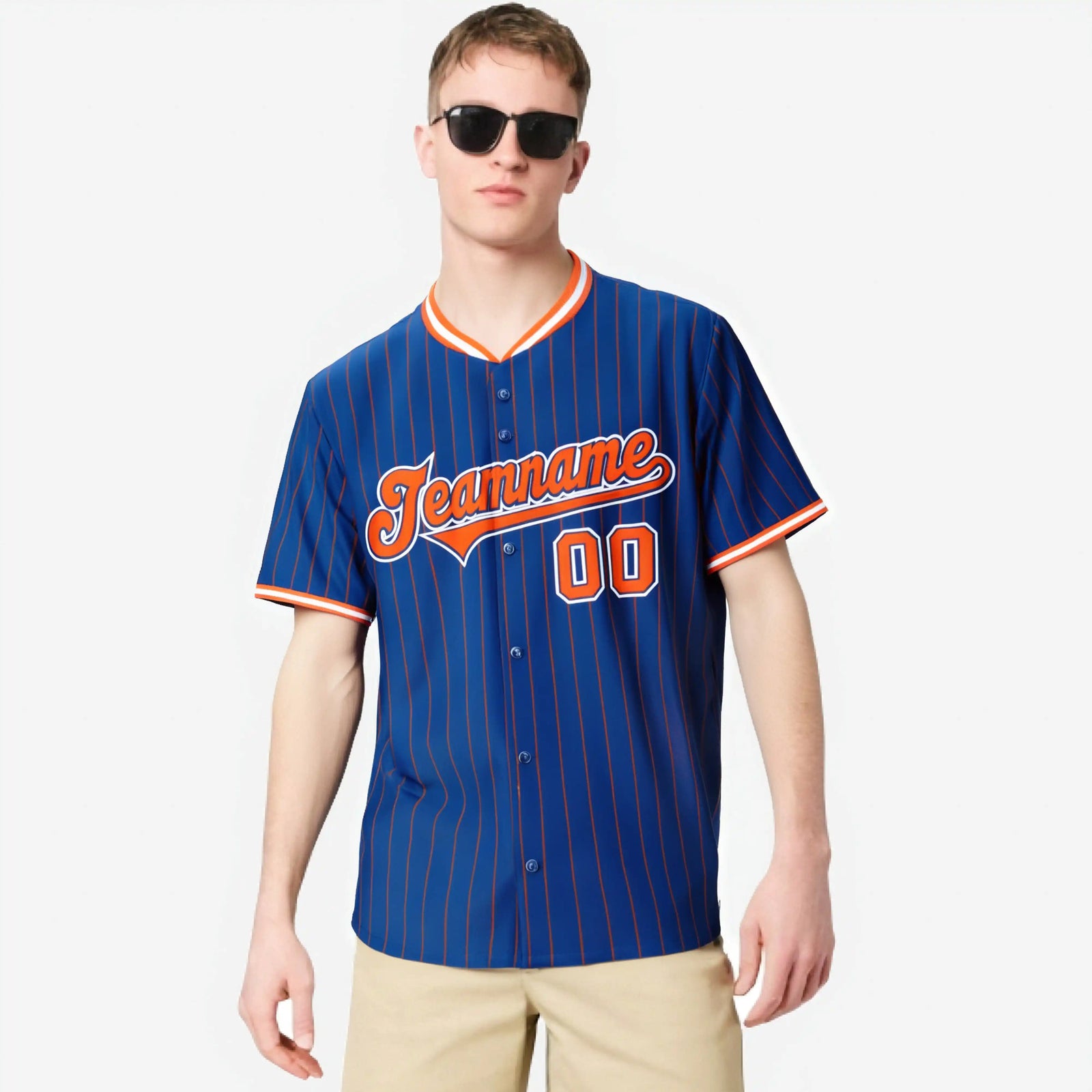 Custom Blue Orange Pinstripe Orange-White Authentic Baseball Jersey