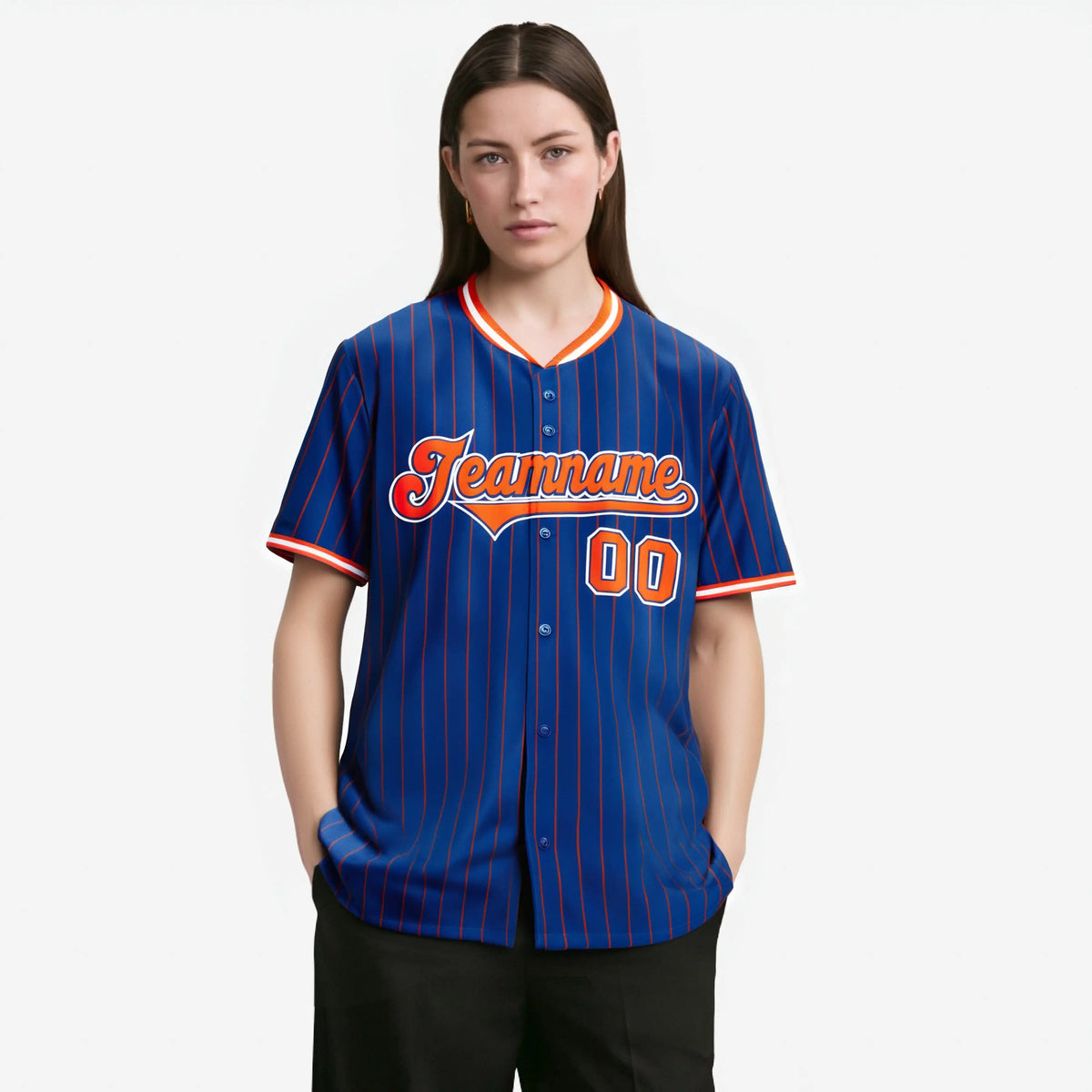 Custom Blue Orange Pinstripe Orange-White Authentic Baseball Jersey