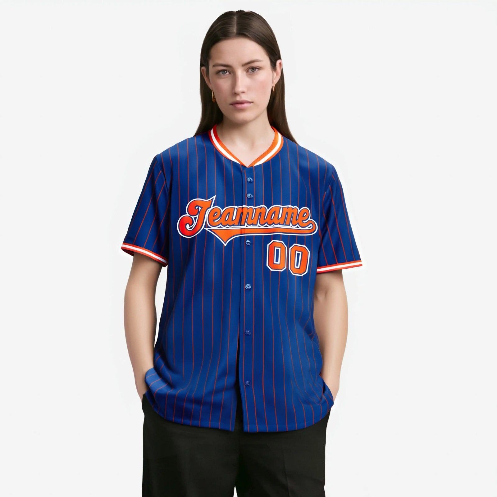 Custom Blue Orange Pinstripe Orange-White Authentic Baseball Jersey