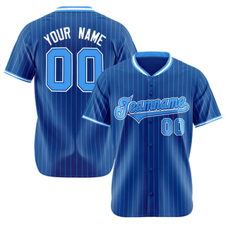 Camiseta de béisbol auténtica personalizada con rayas azul rey y azul pálido - Style 1
