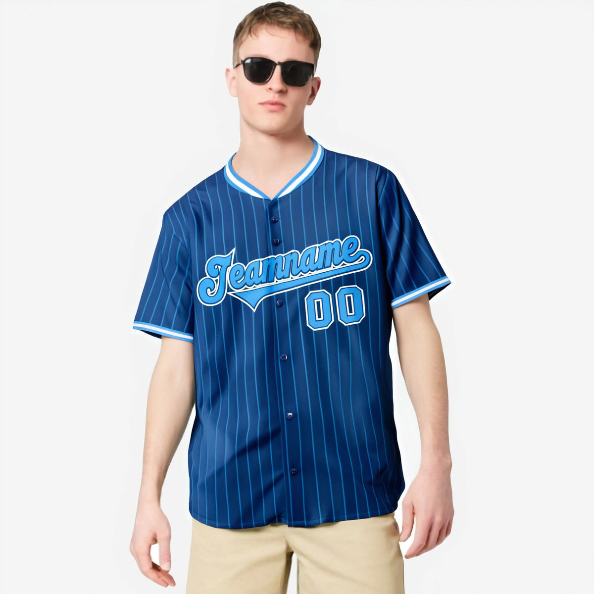 Custom Blue Light-Blue Pinstripe Light-Blue White Authentic Baseball Jersey