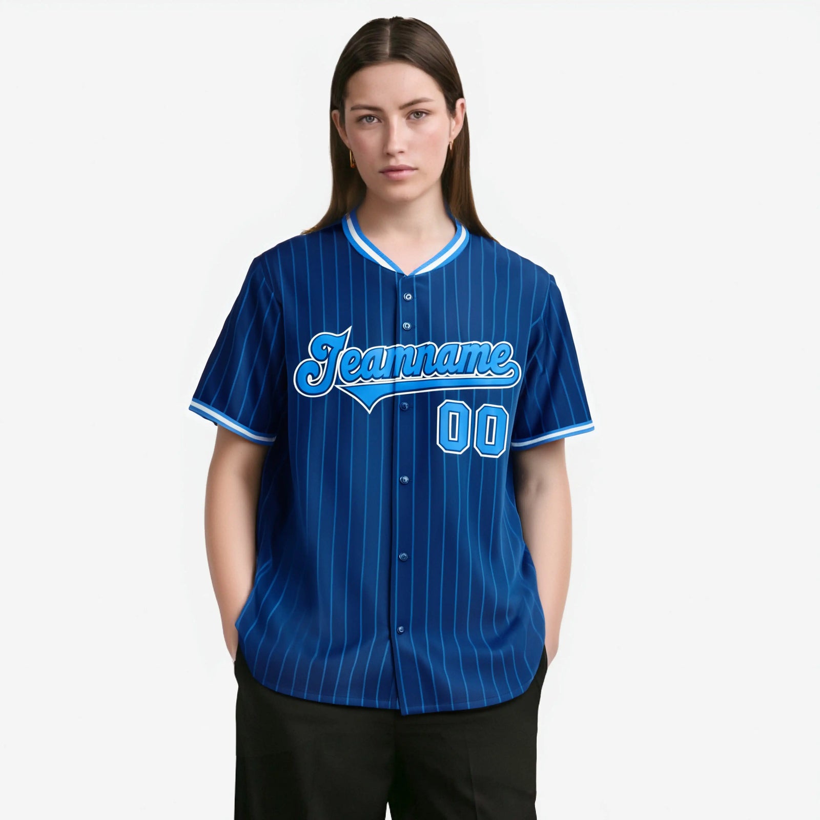 Custom Blue Light-Blue Pinstripe Light-Blue White Authentic Baseball Jersey