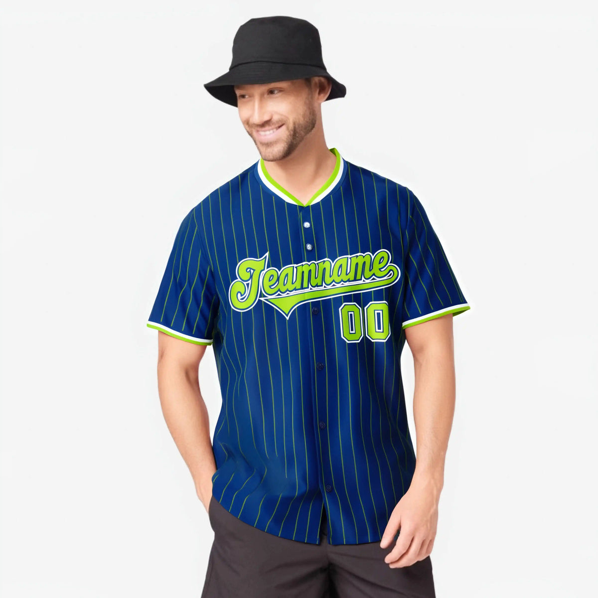 Custom Navy Neon-Green Pinstripe Neon-Green White Authentic Baseball Jersey