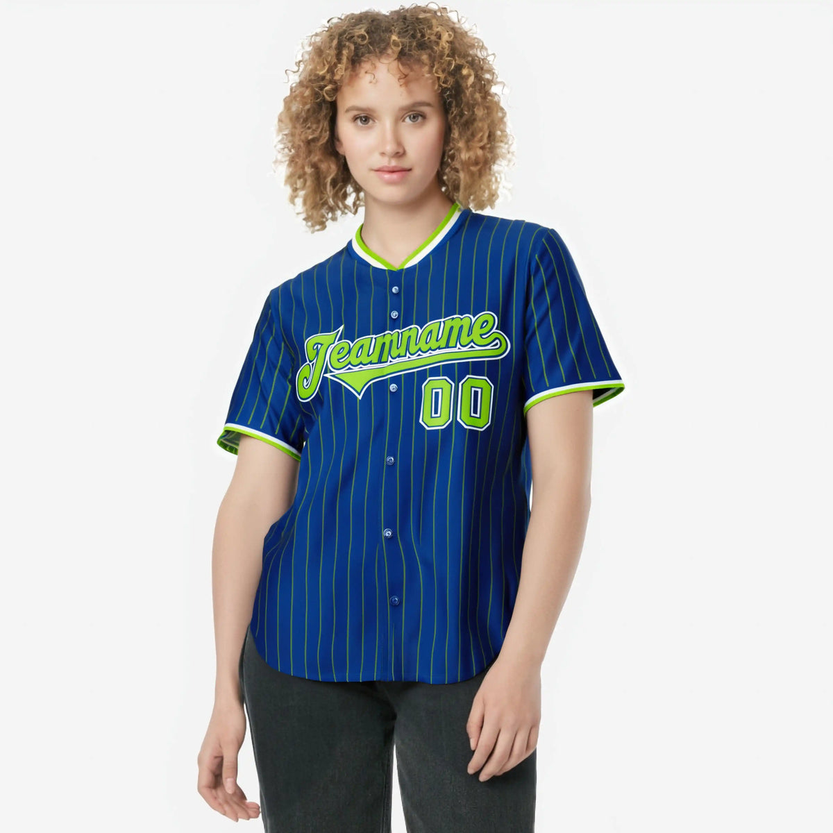 Custom Navy Neon-Green Pinstripe Neon-Green White Authentic Baseball Jersey