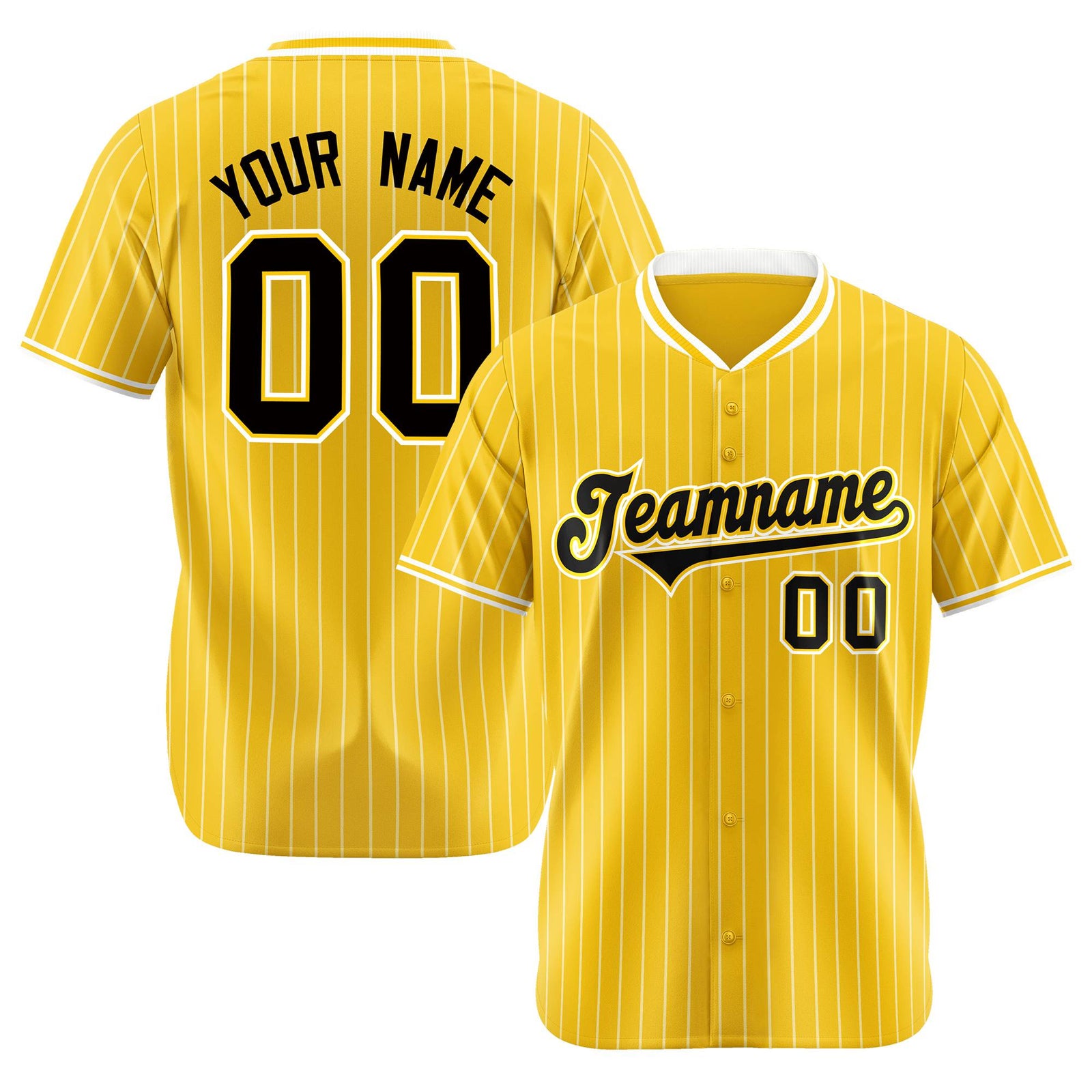 Custom Yellow White Pinstripe Black-White Authentic Baseball Jersey