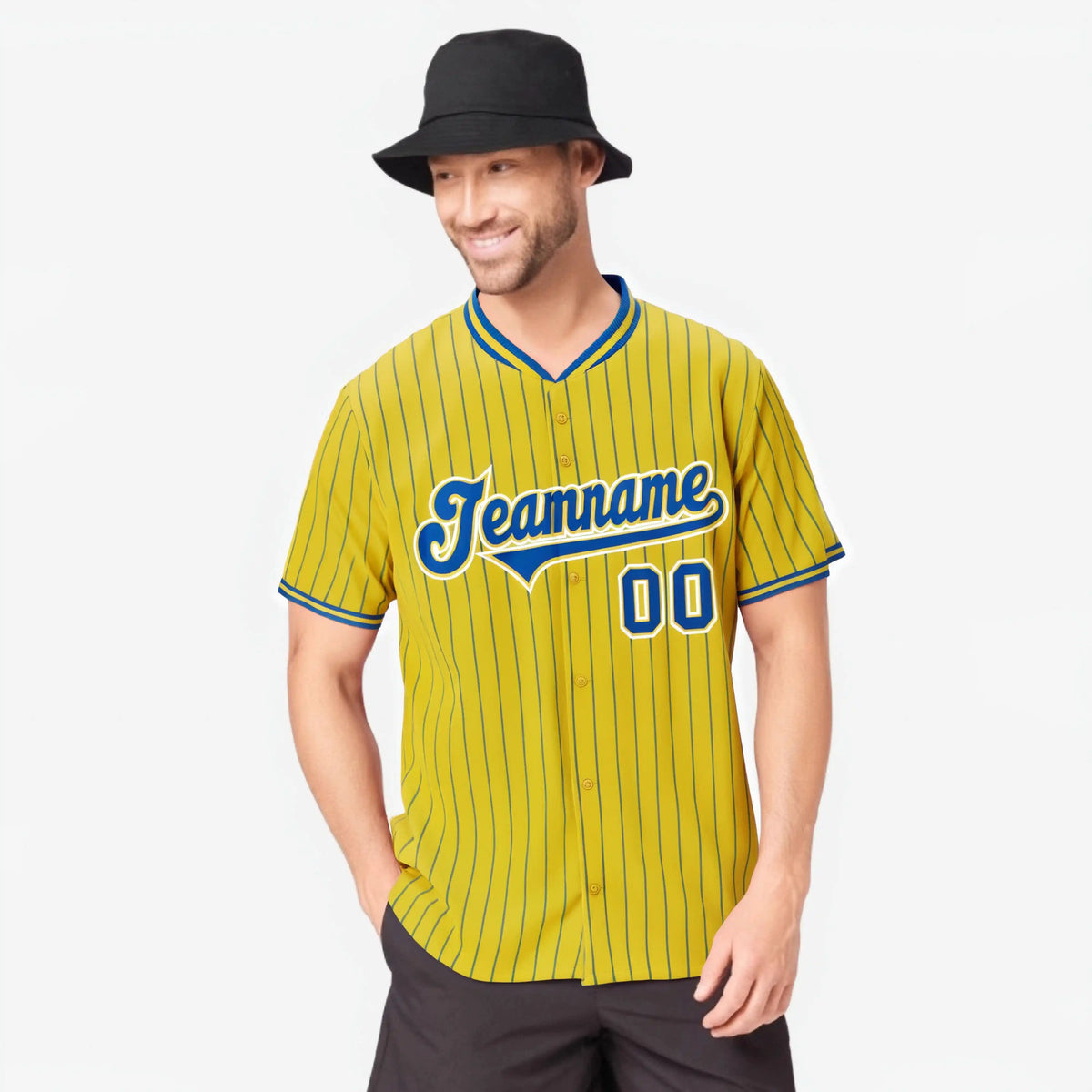 Custom Yellow Blue Pinstripe Blue-White Authentic Baseball Jersey