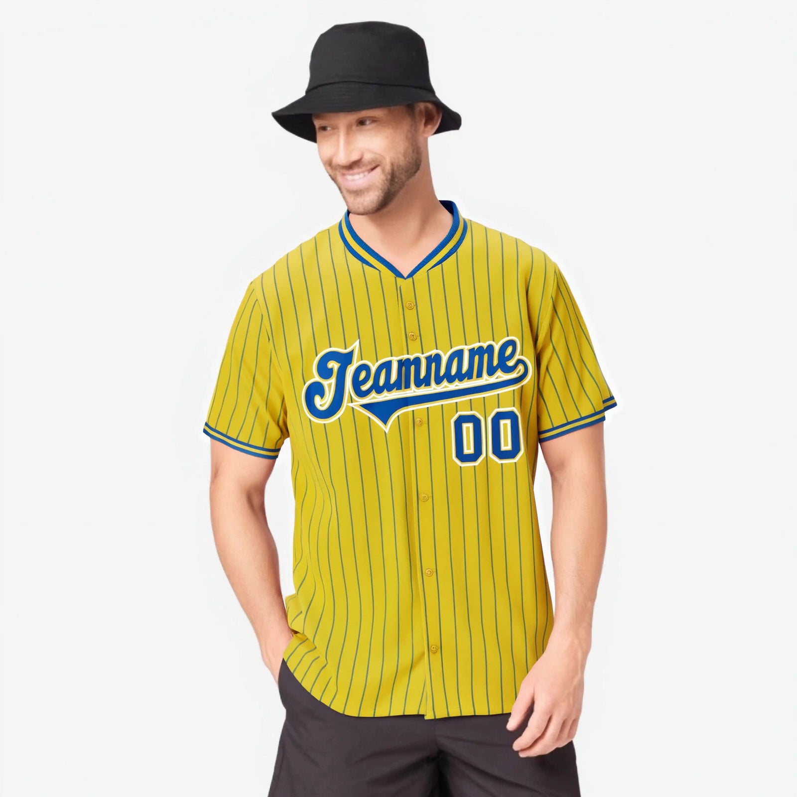 Custom Yellow Blue Pinstripe Blue-White Authentic Baseball Jersey