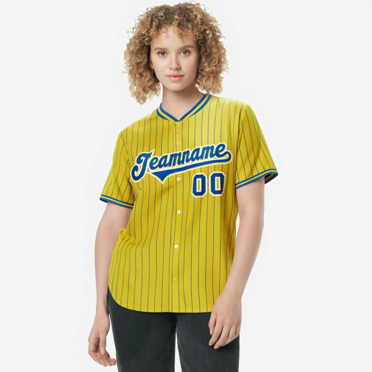 Custom Yellow Blue Pinstripe Blue-White Authentic Baseball Jersey