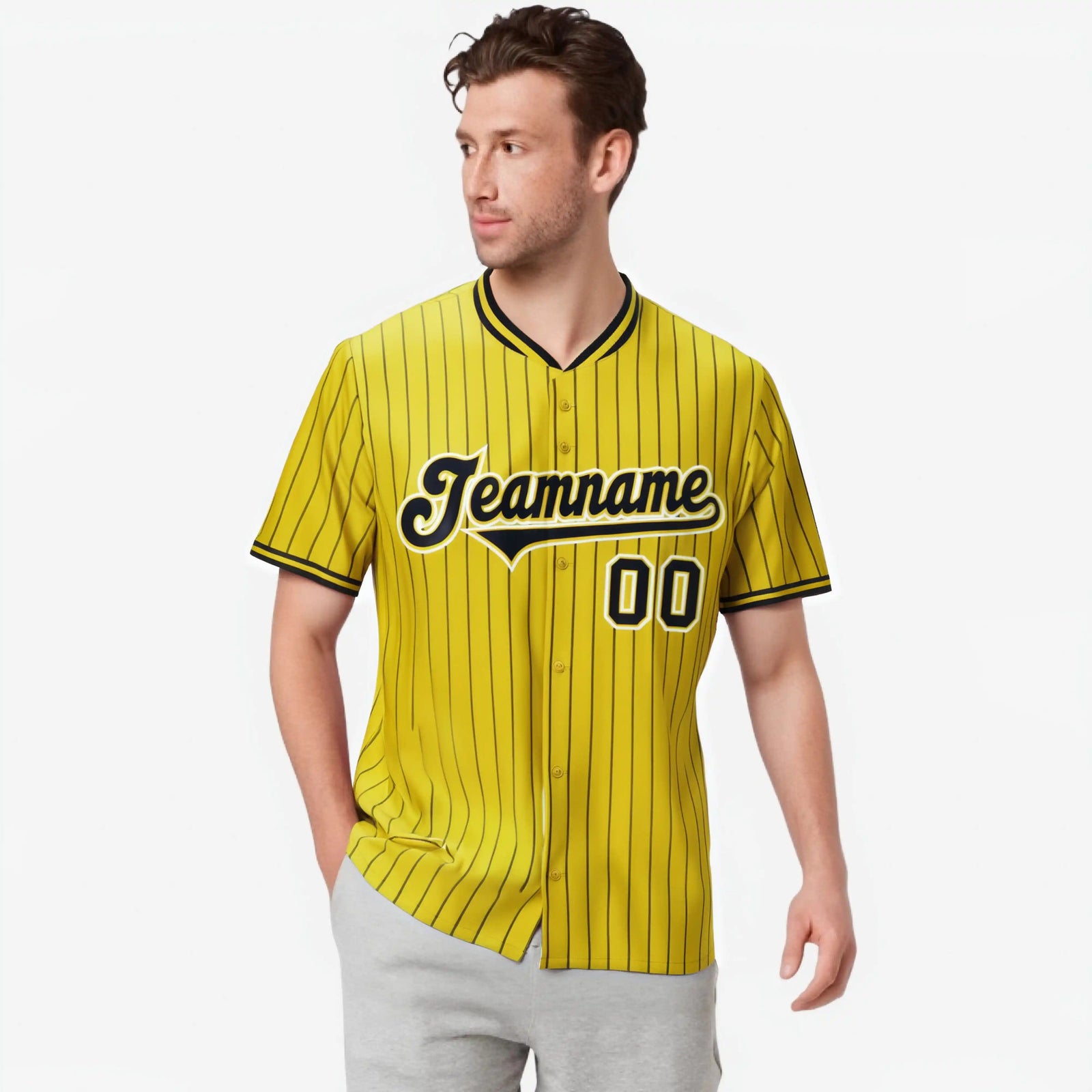 Custom Yellow Black Pinstripe Black-White Authentic Baseball Jersey