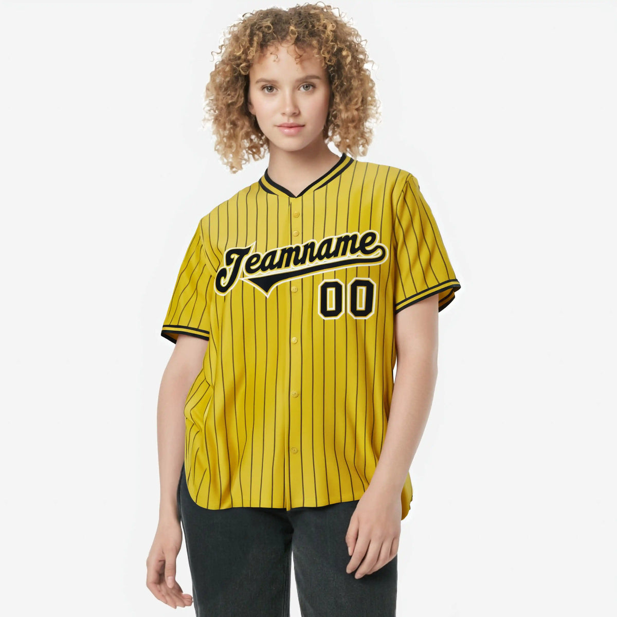 Custom Yellow Black Pinstripe Black-White Authentic Baseball Jersey